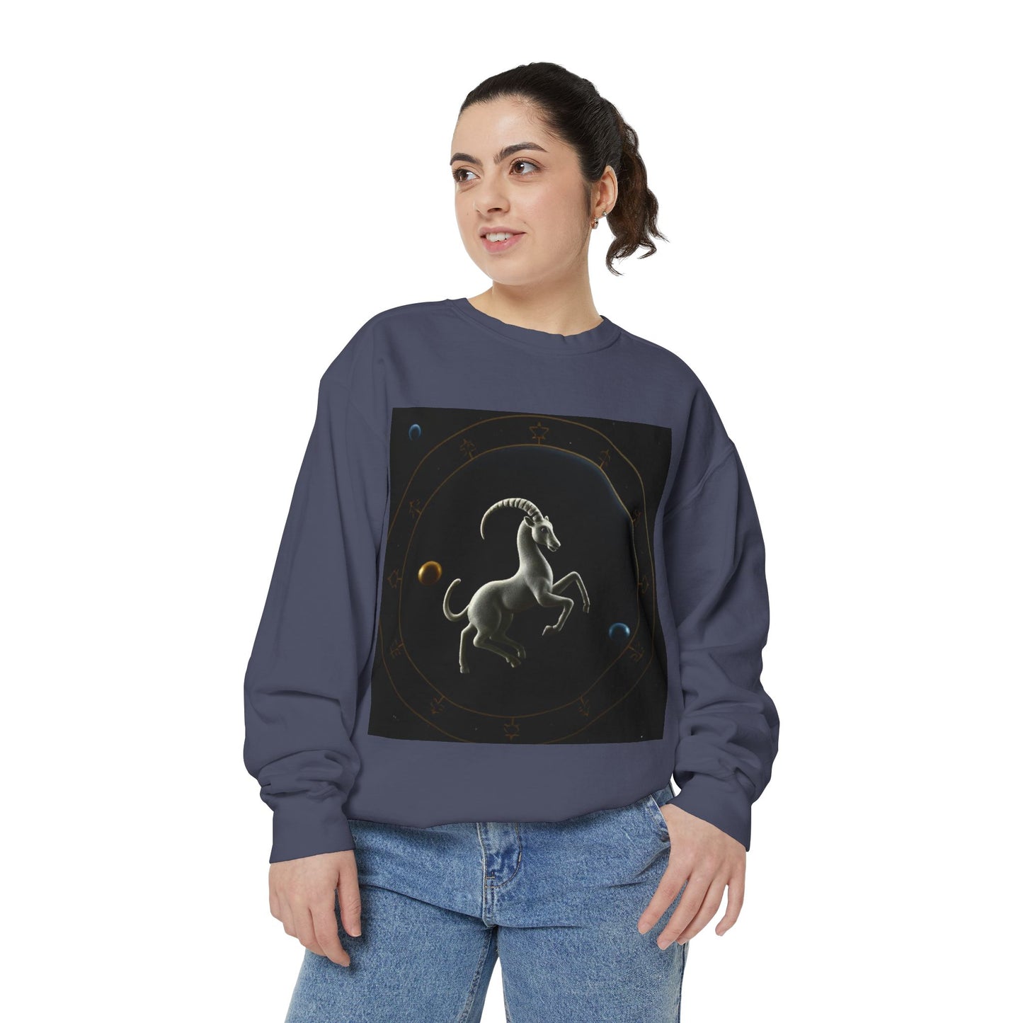 Garment-Dyed Sweatshirt, Unisex, Space Animal Design v1, Capricorn