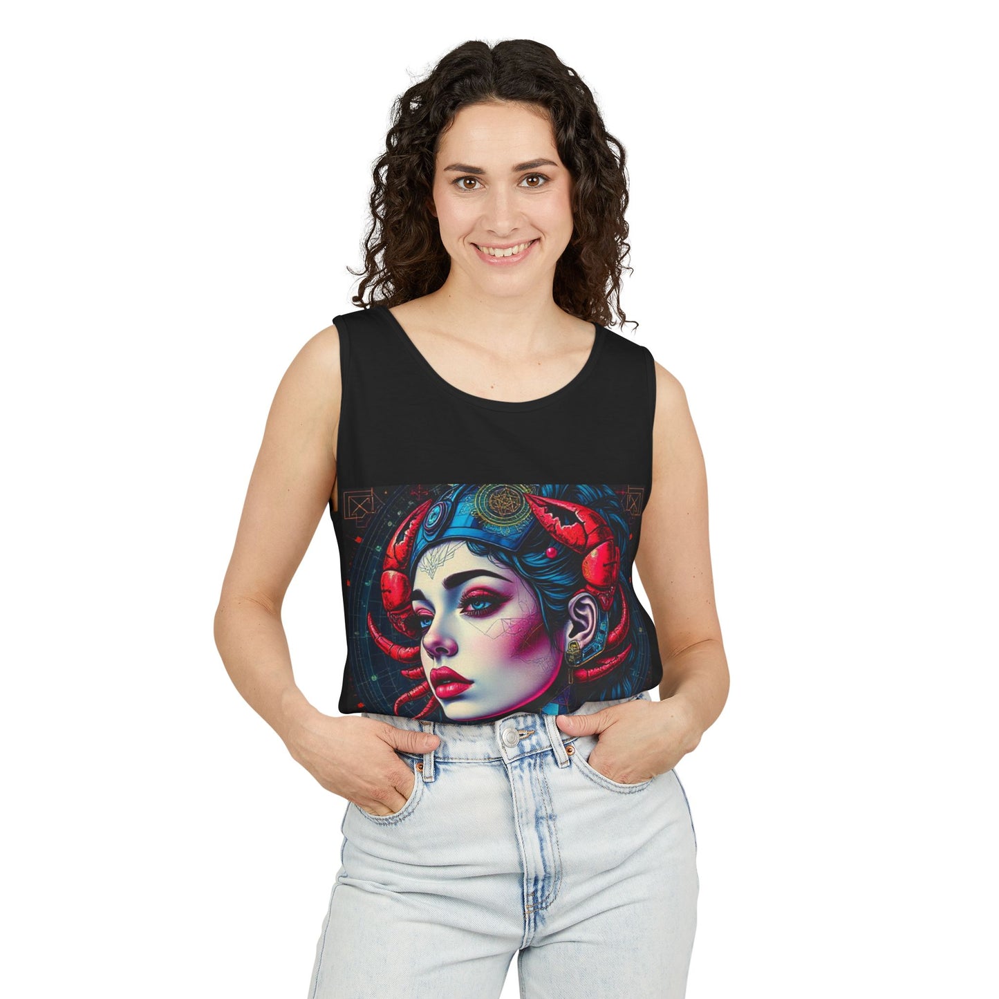 Unisex Garment-Dyed, Tank Top, Cancer, Pop Art v1, 100% US cotton