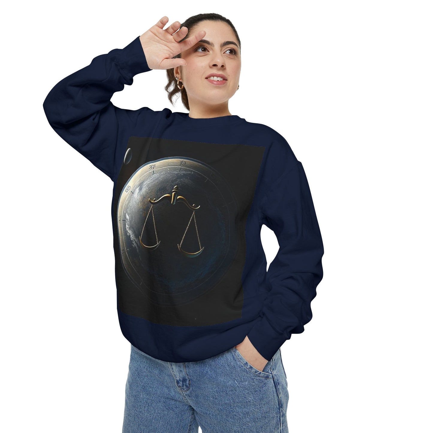Garment-Dyed Sweatshirt, Unisex, Space Animal Design, Libra
