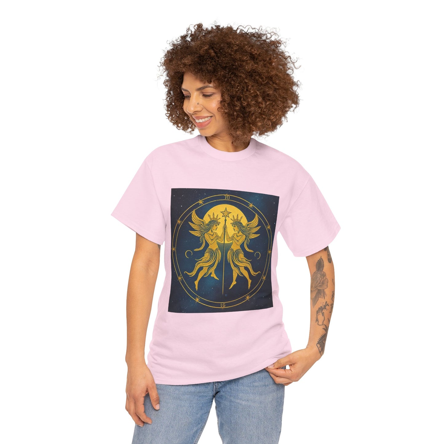 Unisex Heavy Cotton T-Shirt, Space Angel Twins v4, Gemini Zodiac Design