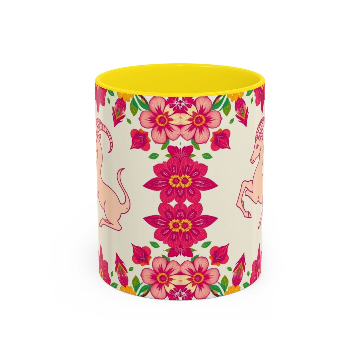 Accent Coffee Mug, Capricorn, Zodiac v2, Flower Pattern, (11, 15oz)