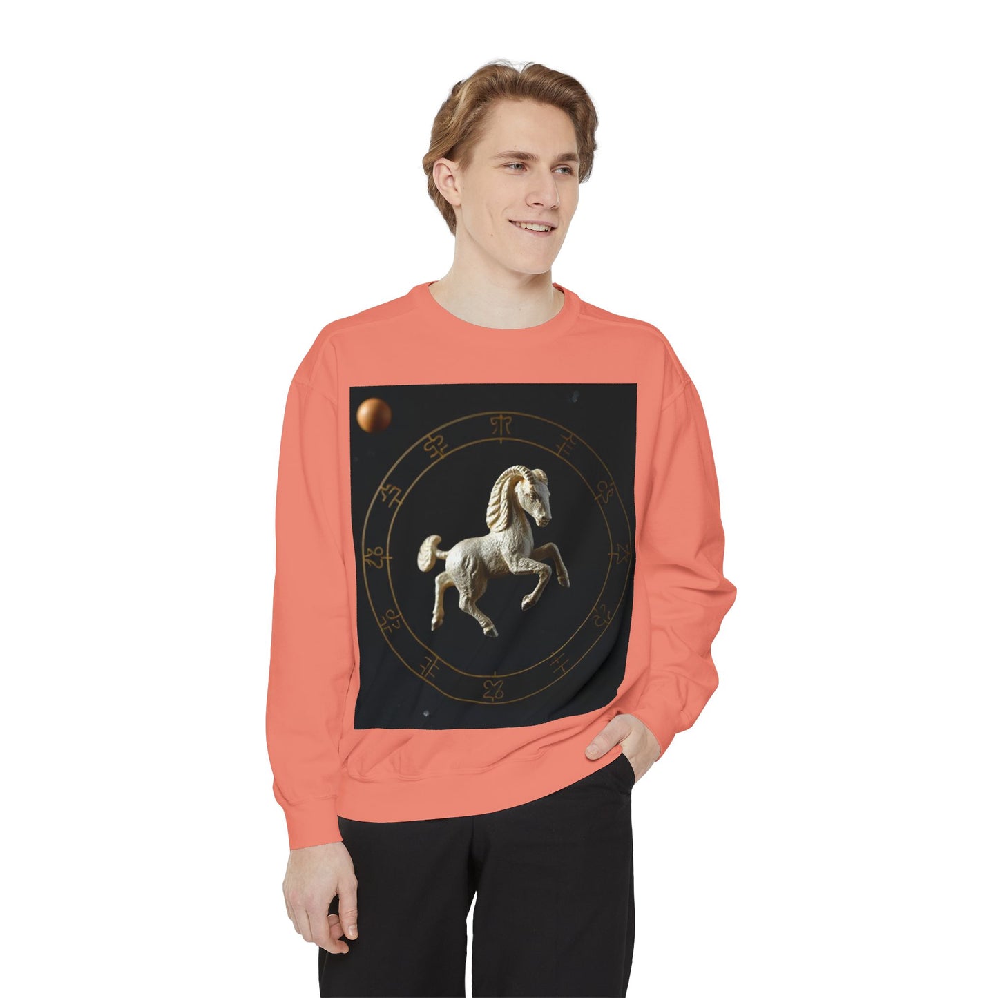 Garment-Dyed Sweatshirt, Unisex, Space Animal Design, Capricorn