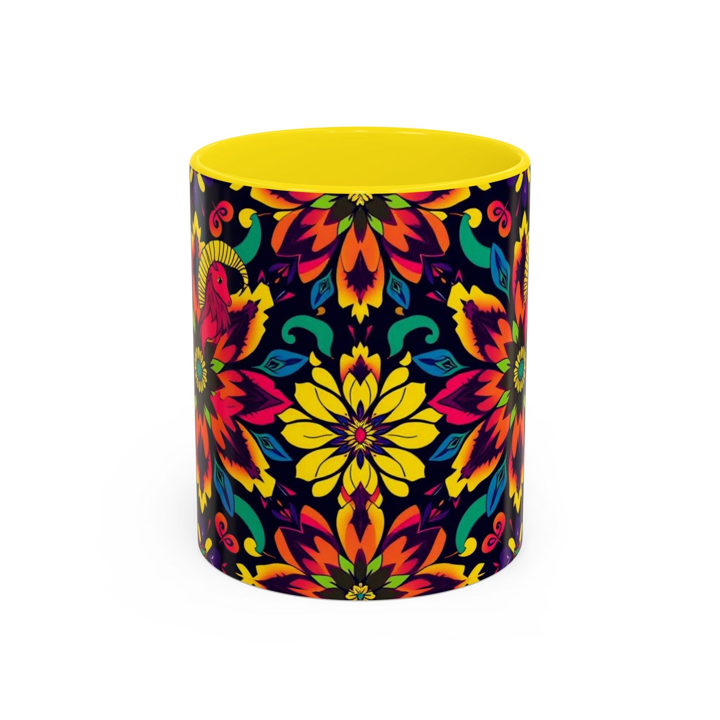 Accent Coffee Mug, Capricorn, Zodiac v4, Flower Pattern, (11, 15oz)