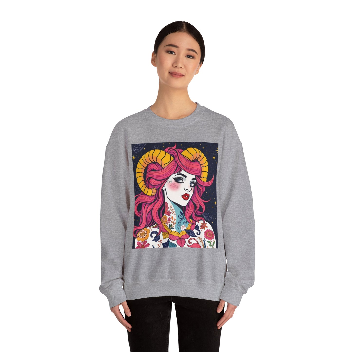 Unisex Heavy Blend™ Crewneck Sweatshirt, Aries, Zodiac, Sexy Pattern