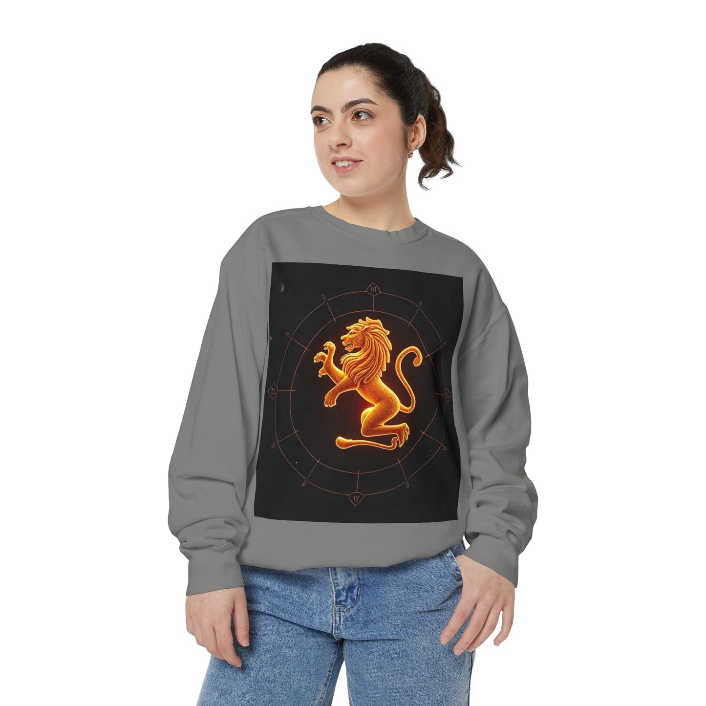 Garment-Dyed Sweatshirt, Unisex, Space Animal Design v1, Leo