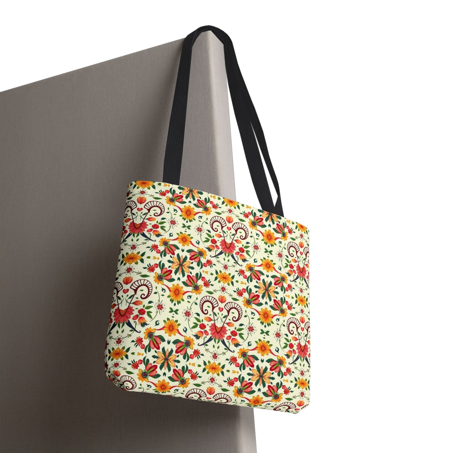 Tote Bag (AOP), Aries, Zodiac v2, Flower Pattern