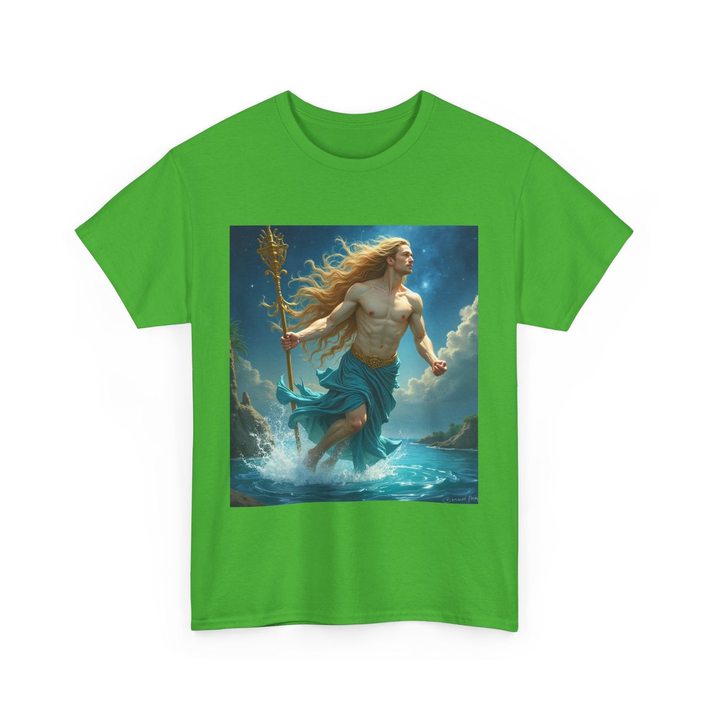 Unisex Heavy Cotton T-Shirt, Aquarius God 4v, Zodiac Design