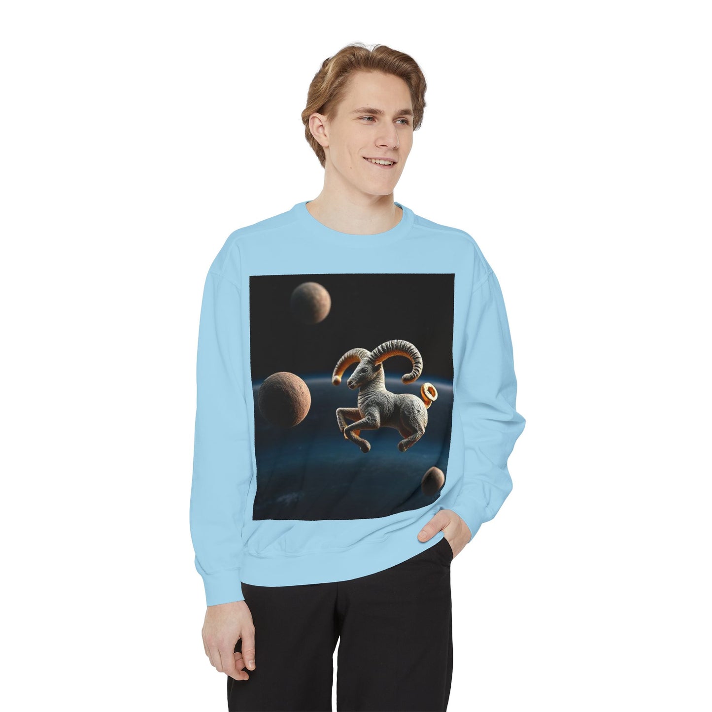 Garment-Dyed Sweatshirt, Unisex, Space Animal Design v1, Aries