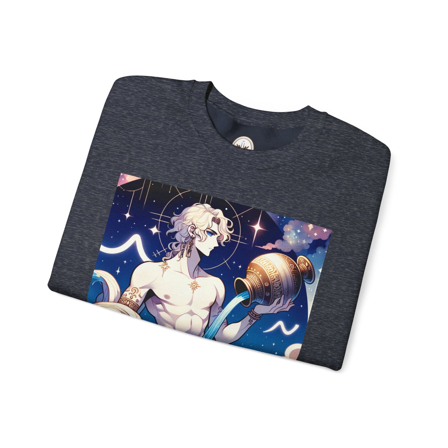 Unisex Heavy Blend™ Crewneck Sweatshirt, Anime Aqua God, Aquarius Zodiac Design