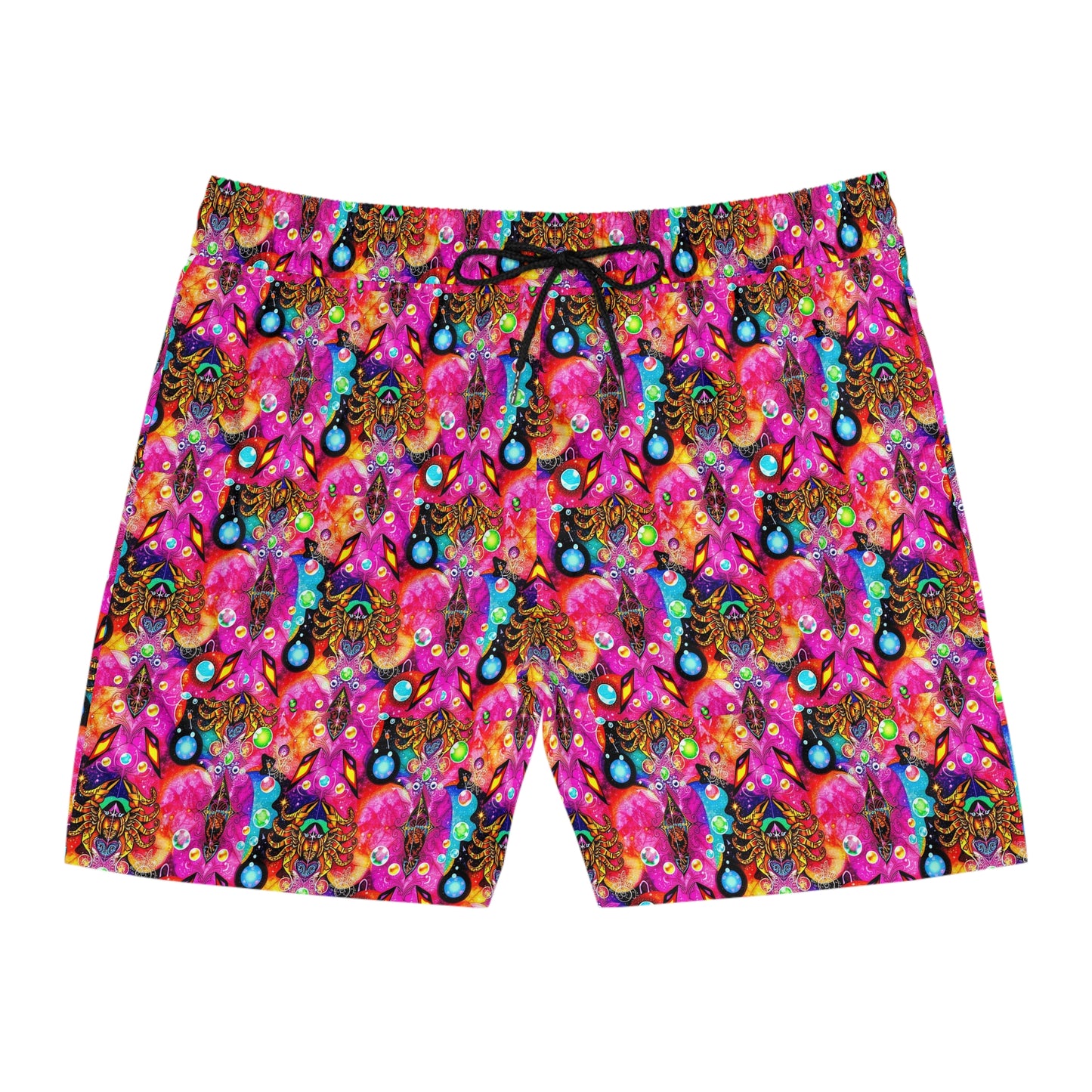 Men's Mid-Length Swim Shorts, (AOP), Scorpio, Zodiac v2, Bubble Pattern