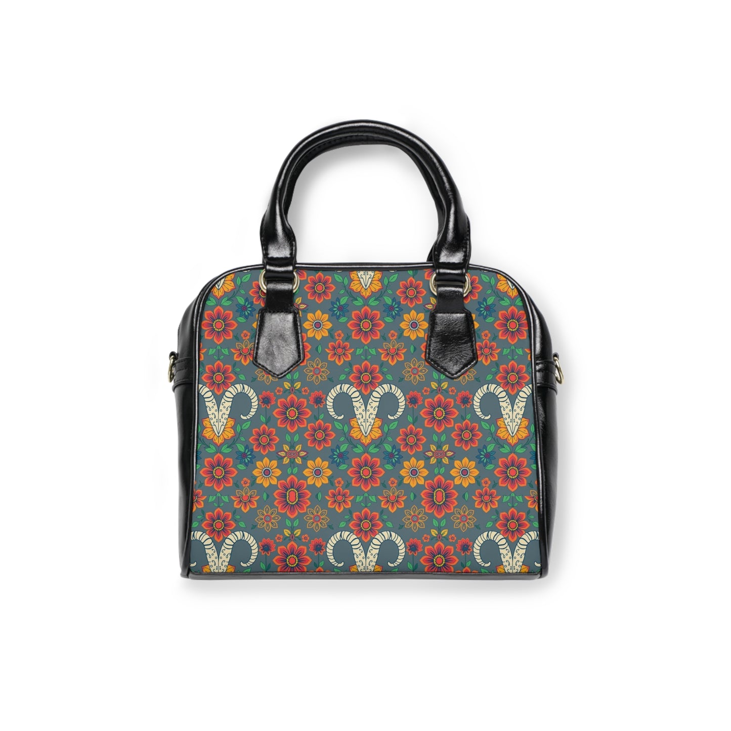 Shoulder Handbag, Aries, Zodiac v2, Flower Pattern