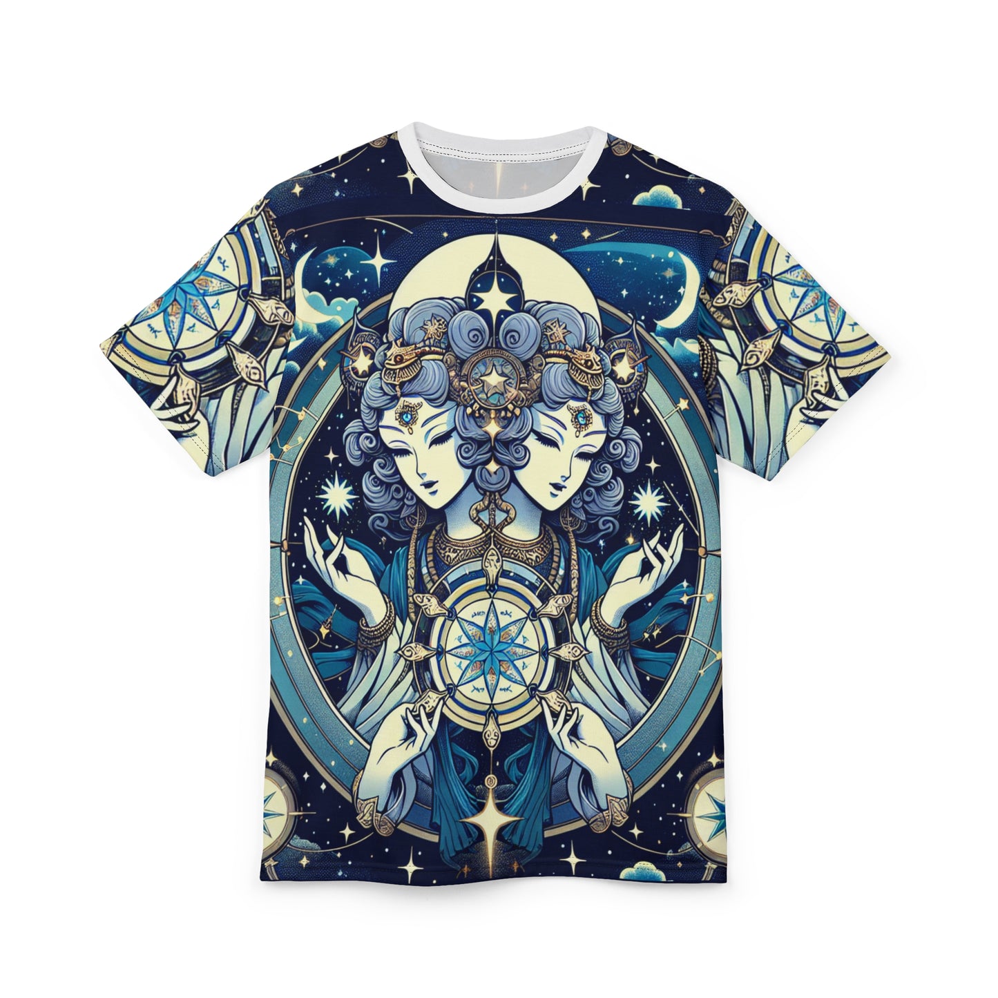 Unisex Cut & Sew T-Shirt (AOP), Twin Heads, Gemini Zodiac Design, Regular fit, 100% Polyester