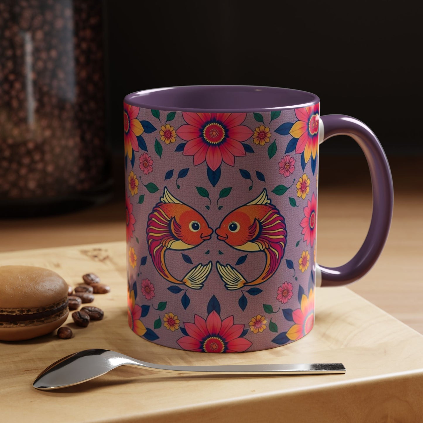 Accent Coffee Mug, Pisces, Zodiac v2, Flower Pattern, (11, 15oz)