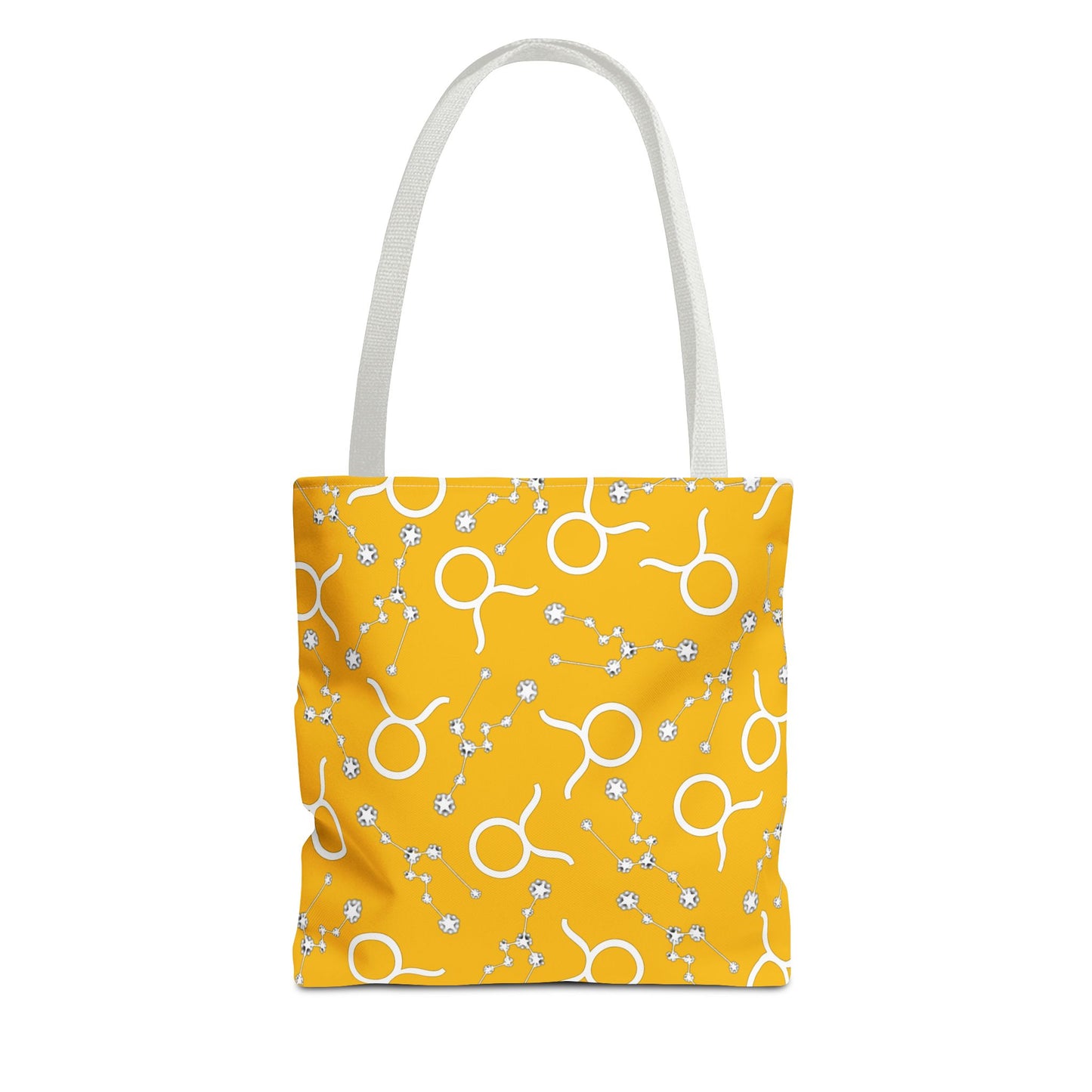 Tote Bag, Taurus Zodiac Sign, AOP, (Yellow, White)