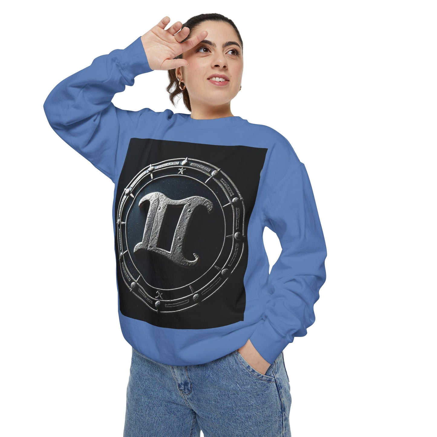 Garment-Dyed Sweatshirt, Unisex, Space Symbol Design v1, Gemini