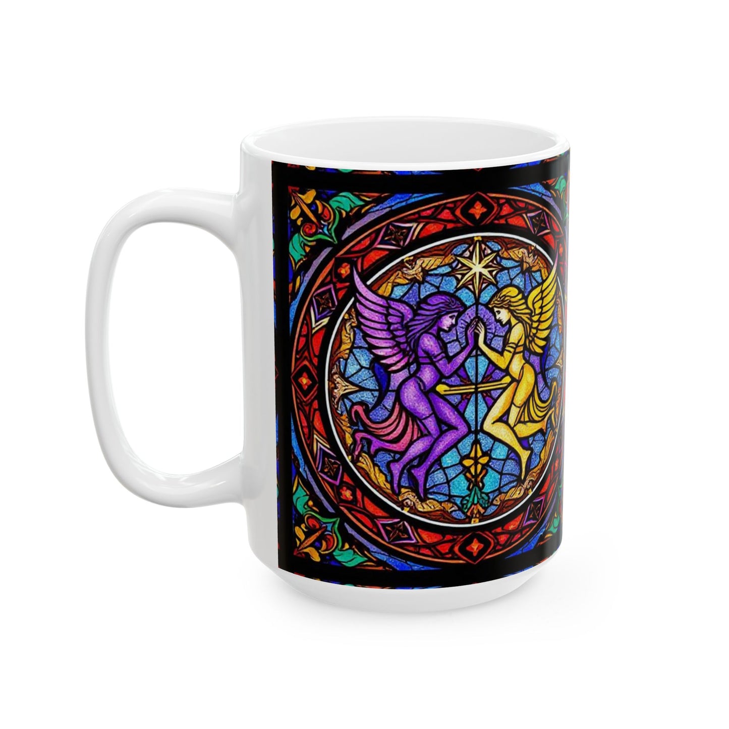 Ceramic Mug, (11oz, 15oz), Ceramic Coffee Mug, AOP, Glass Design v1, Gemini Zodiac