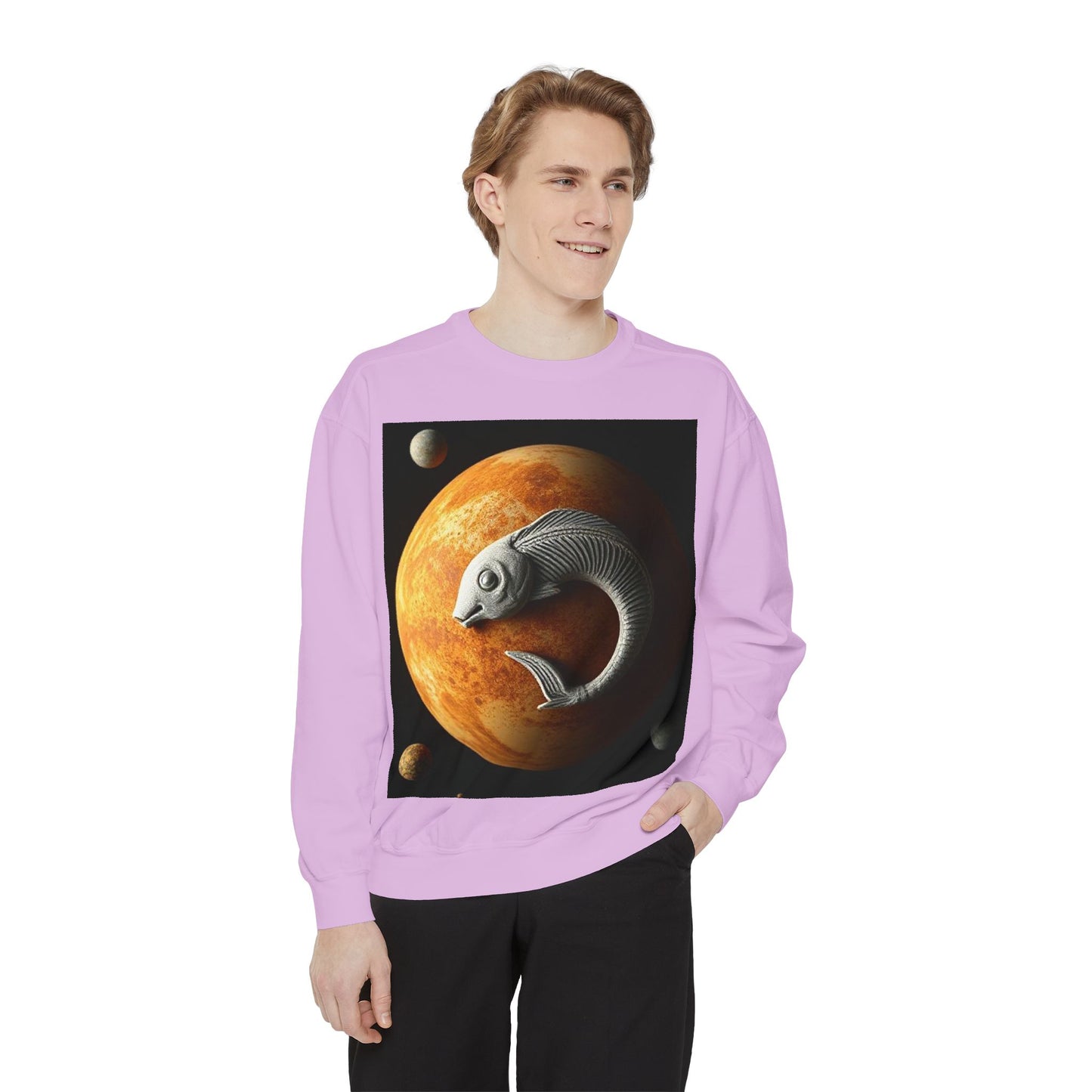 Garment-Dyed Sweatshirt, Unisex, Space Animal Design, Pisces