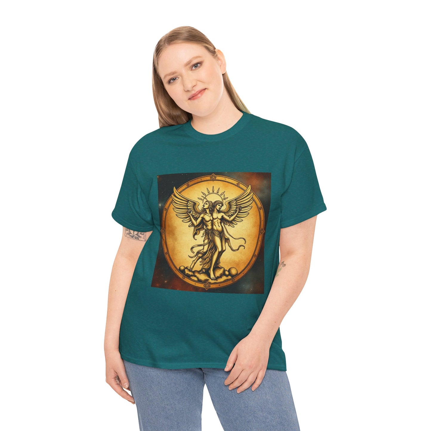 Unisex Heavy Cotton T-Shirt, Angel Twin, Gemini Zodiac Design