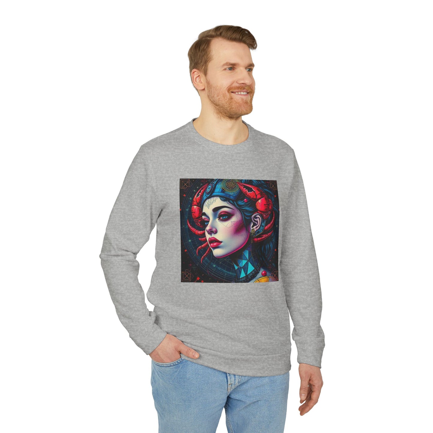 Adidas, Unisex Fleece Crewneck Sweatshirt, Cancer, Pop Art v1, Zodiac