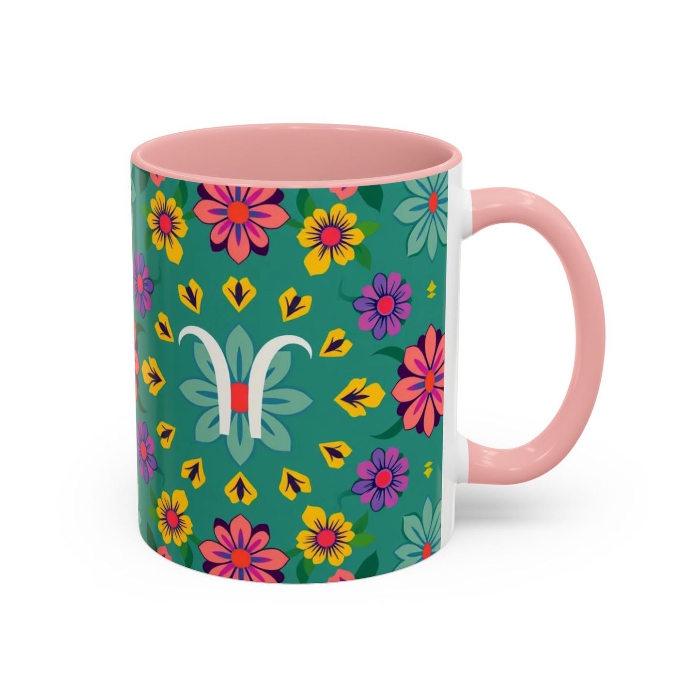 Accent Coffee Mug, Aquarius, Zodiac v3, Flower Pattern, (11, 15oz)