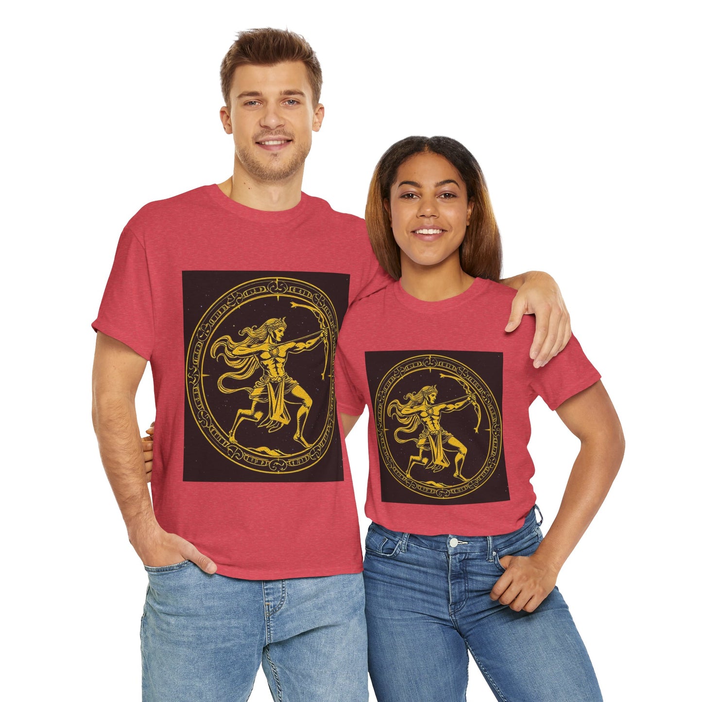 Unisex Heavy Cotton T-Shirt, Mythical Faun/Satyr v1, Sagittarius Zodiac Design