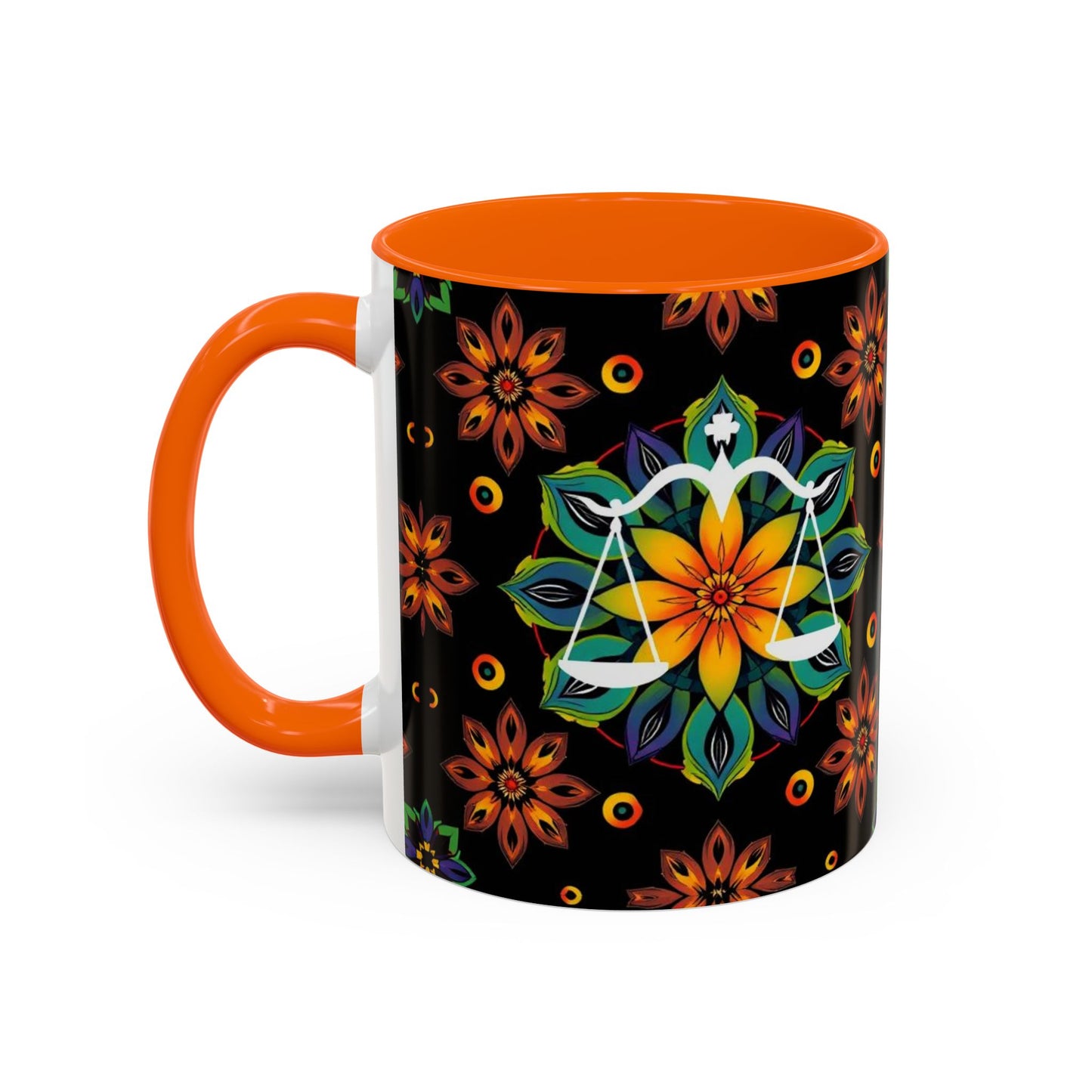 Accent Coffee Mug, Libra, Zodiac v4, Flower Pattern, (11, 15oz)