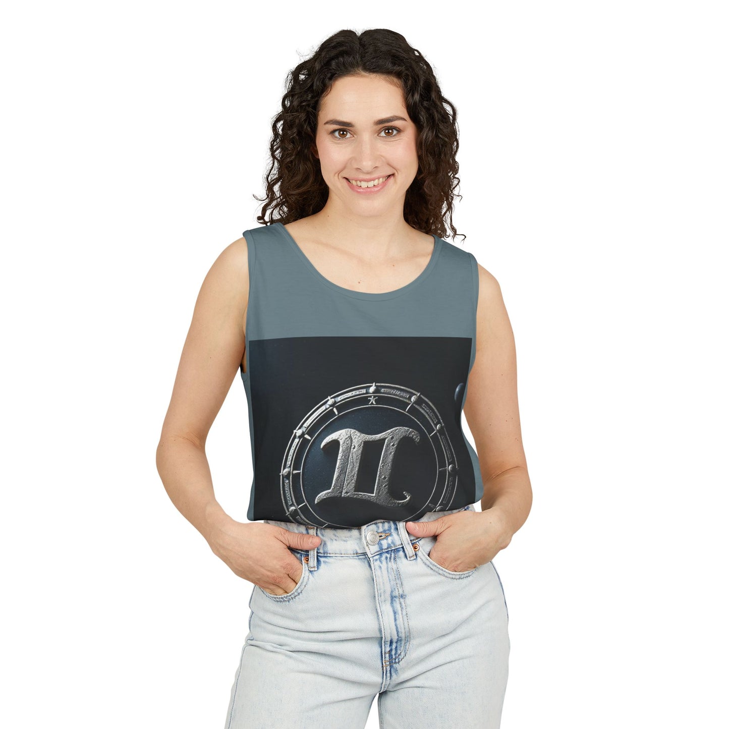 Unisex Garment-Dyed, Tank Top, Gemini Design, Space Symbol v1, 100% US cotton