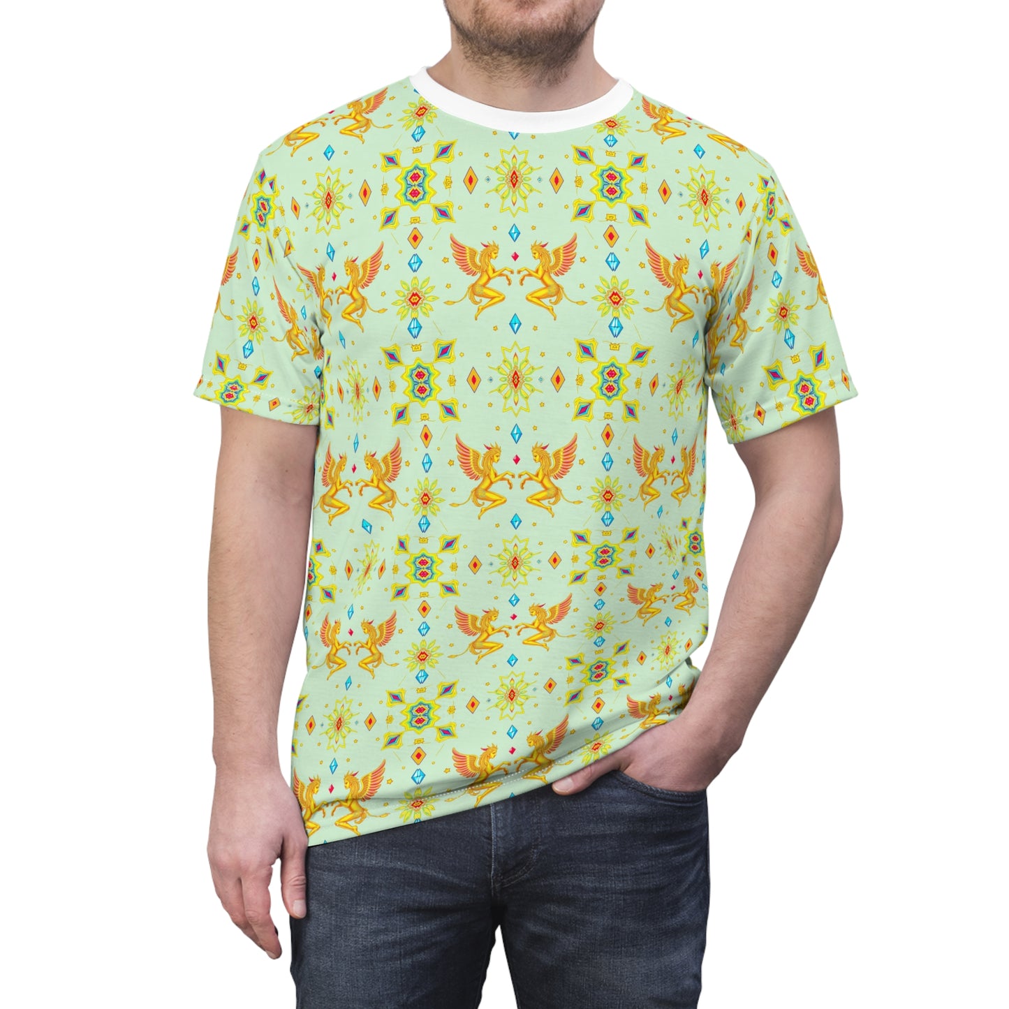 Unisex Cut & Sew T-Shirt, (AOP), Gemini, Zodiac v1, Jewels Pattern