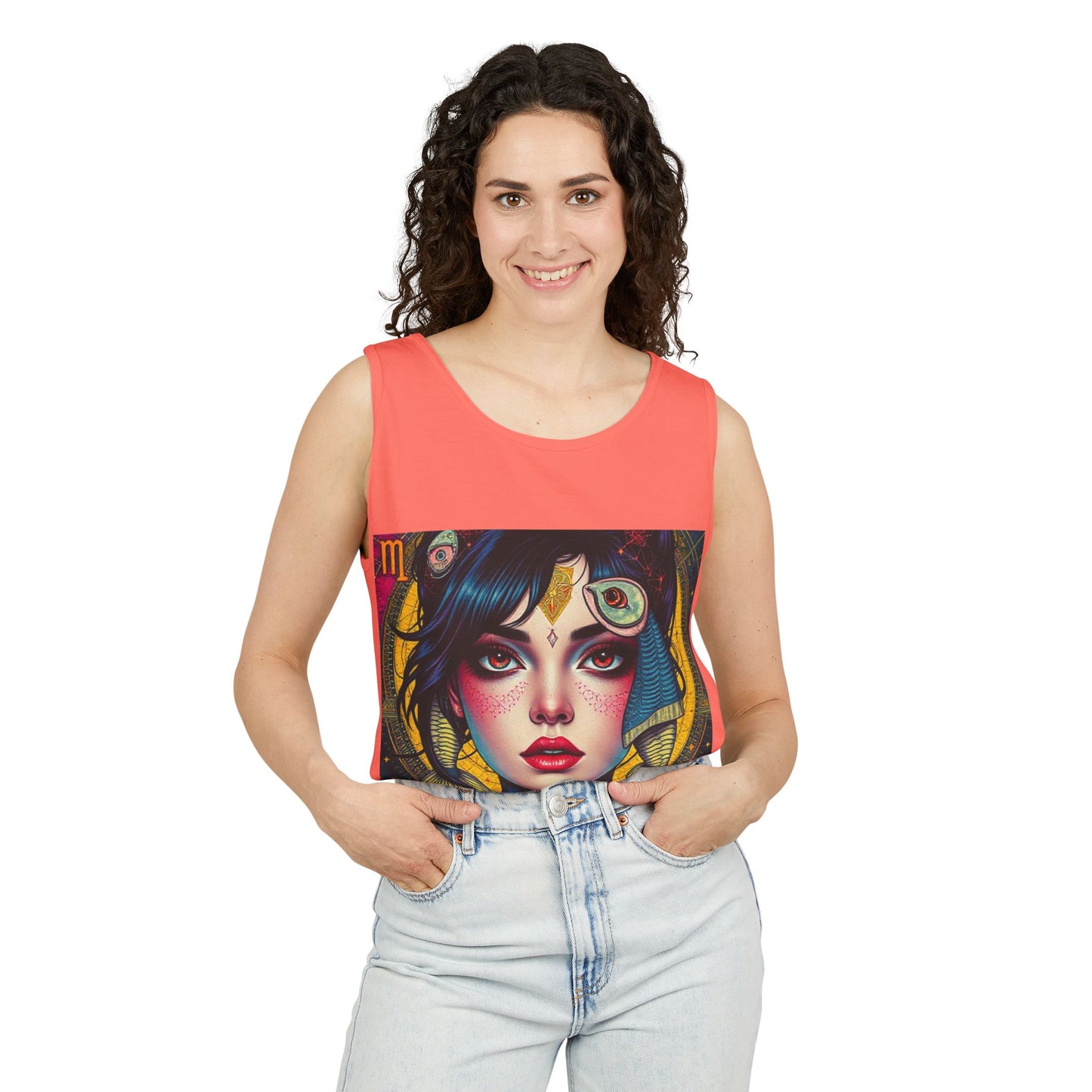 Unisex Garment-Dyed, Tank Top, Pisces Design, Pop Art, 100% US cotton
