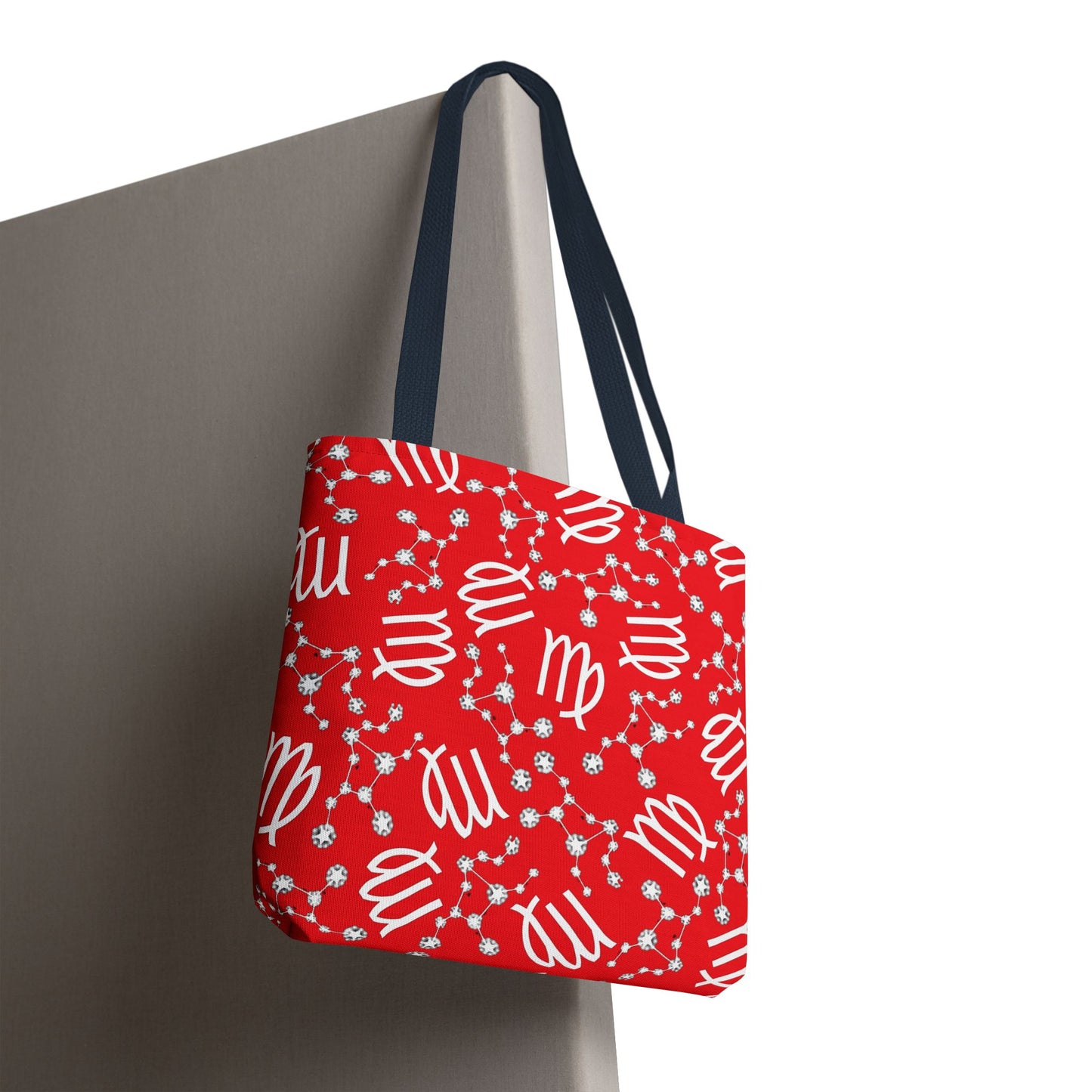 Tote Bag, Virgo Zodiac Sign, AOP, (Red, White)