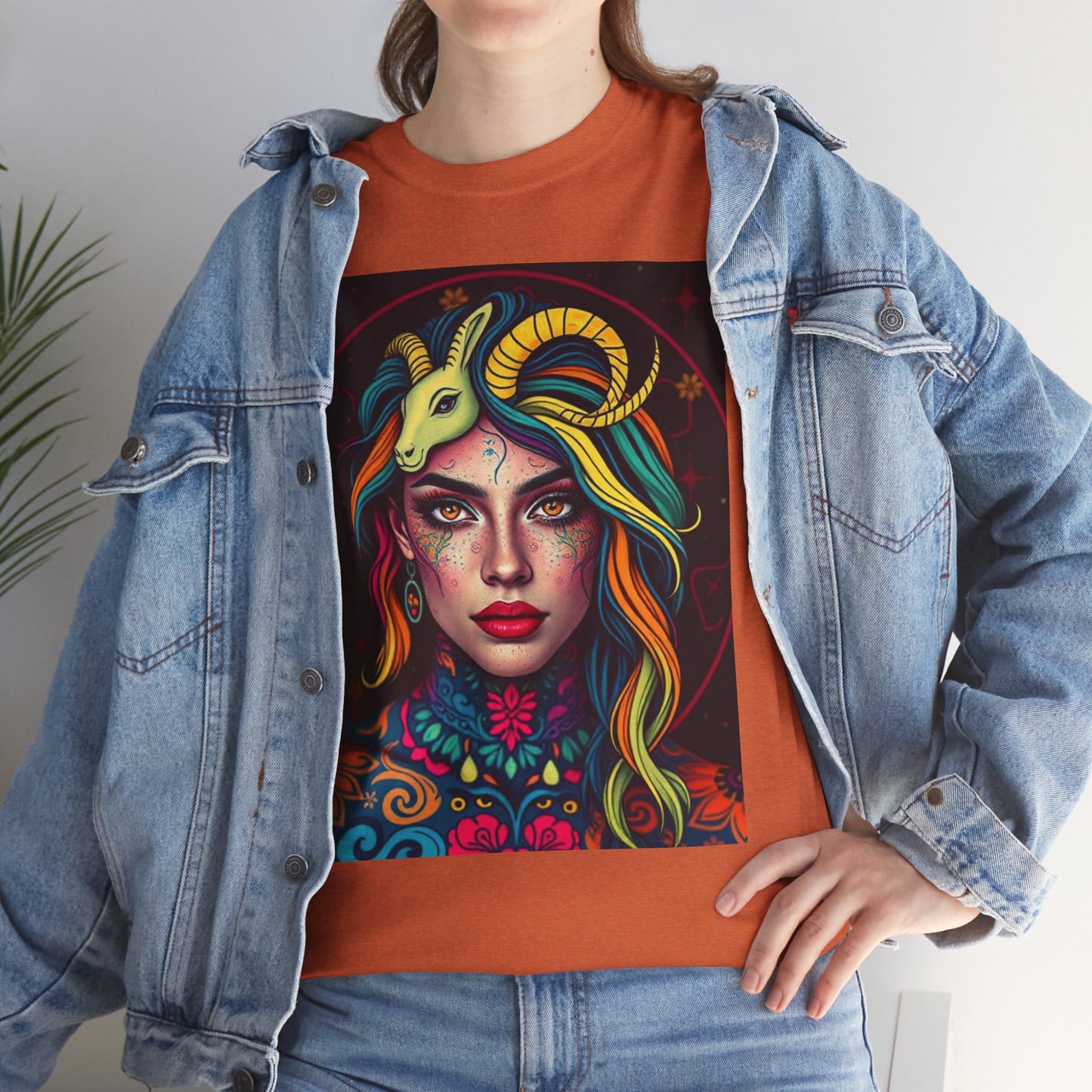 Unisex Heavy Cotton T-Shirt, Capricorn, Zodiac v2, Sexy Art