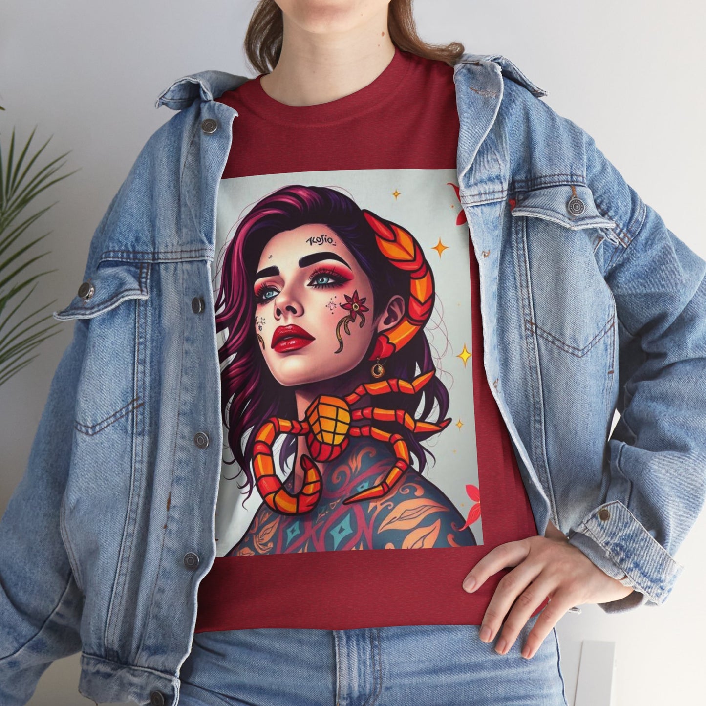 Unisex Heavy Cotton T-Shirt, Scorpio, Zodiac v3, Sexy Art