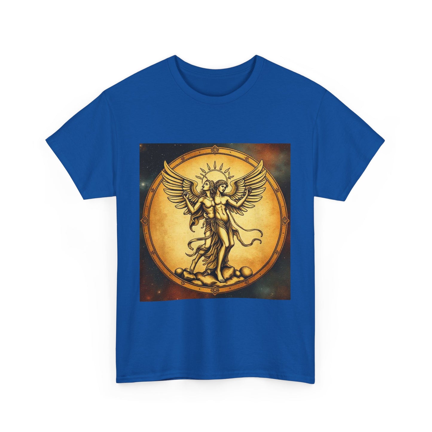 Unisex Heavy Cotton T-Shirt, Twin Angel v1, Gemini Zodiac Design