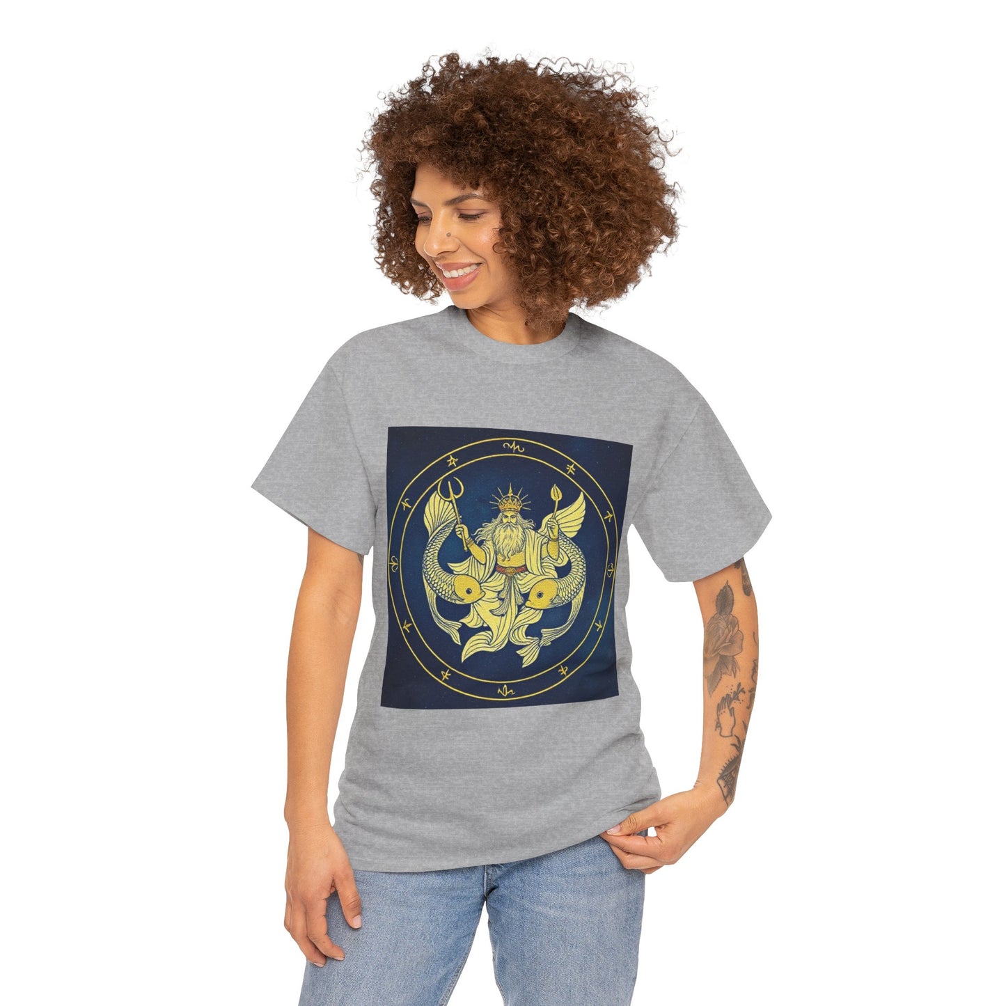 Unisex Heavy Cotton T-Shirt, King of Pisces, Zodiac Design