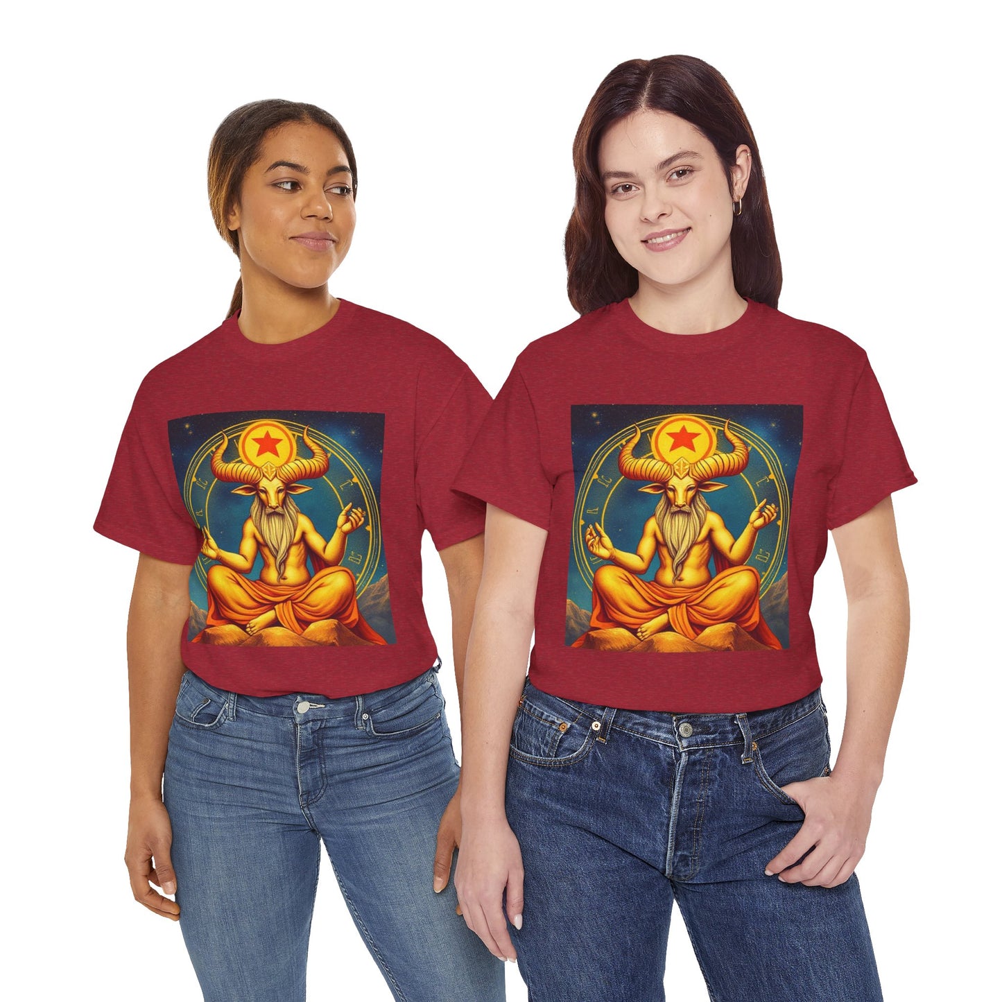 Unisex Heavy Cotton T-Shirt, Meditating Bull, Taurus Zodiac Design