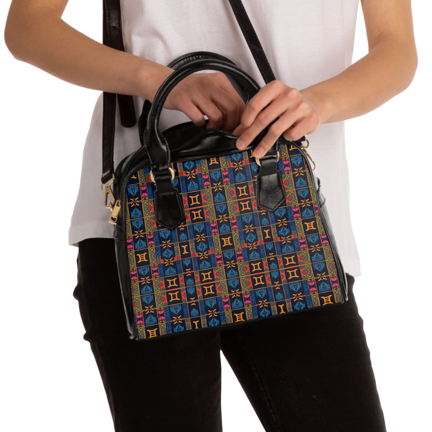 Shoulder Handbag, Gemini, Zodiac v4, Shapes Pattern