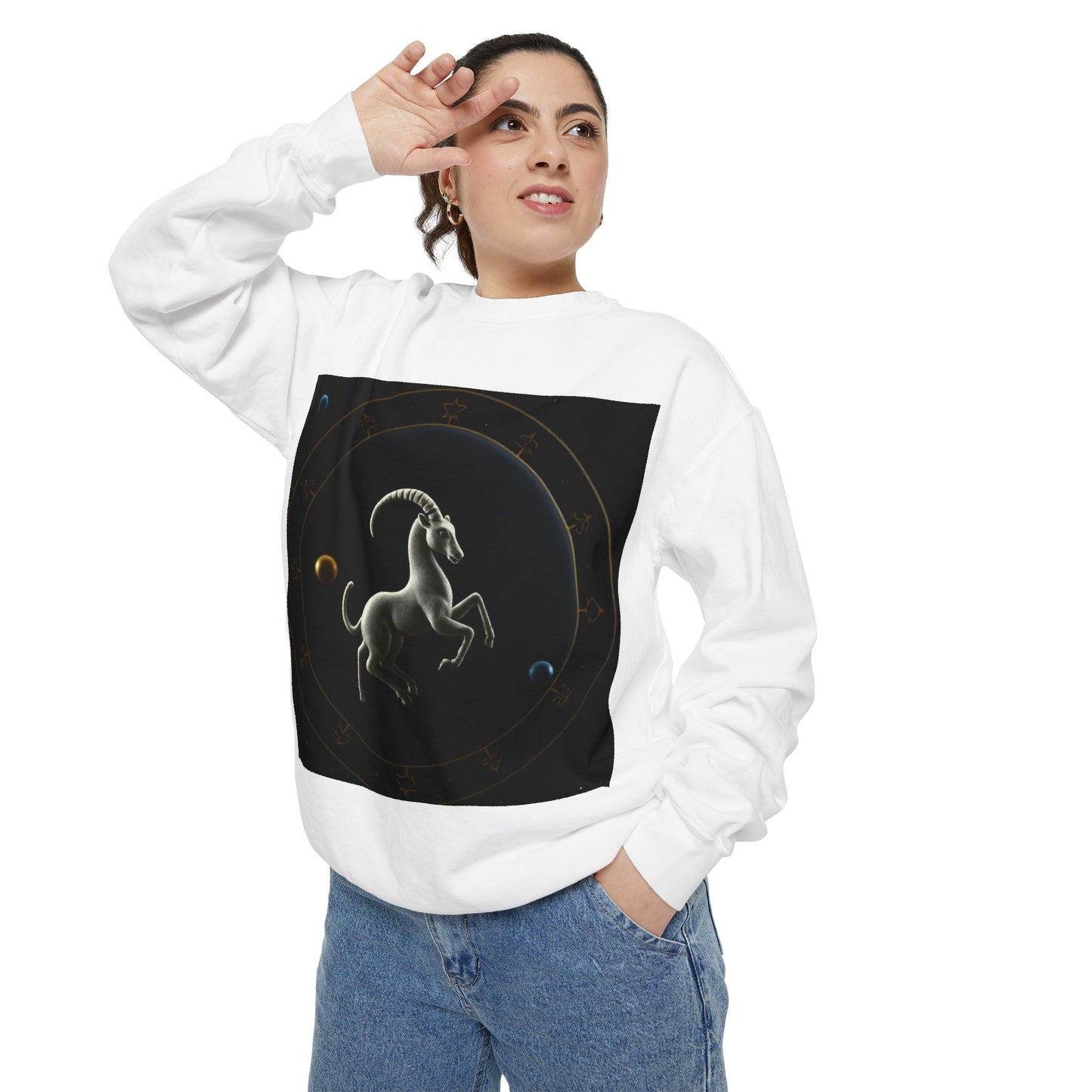 Garment-Dyed Sweatshirt, Unisex, Space Animal Design v1, Capricorn