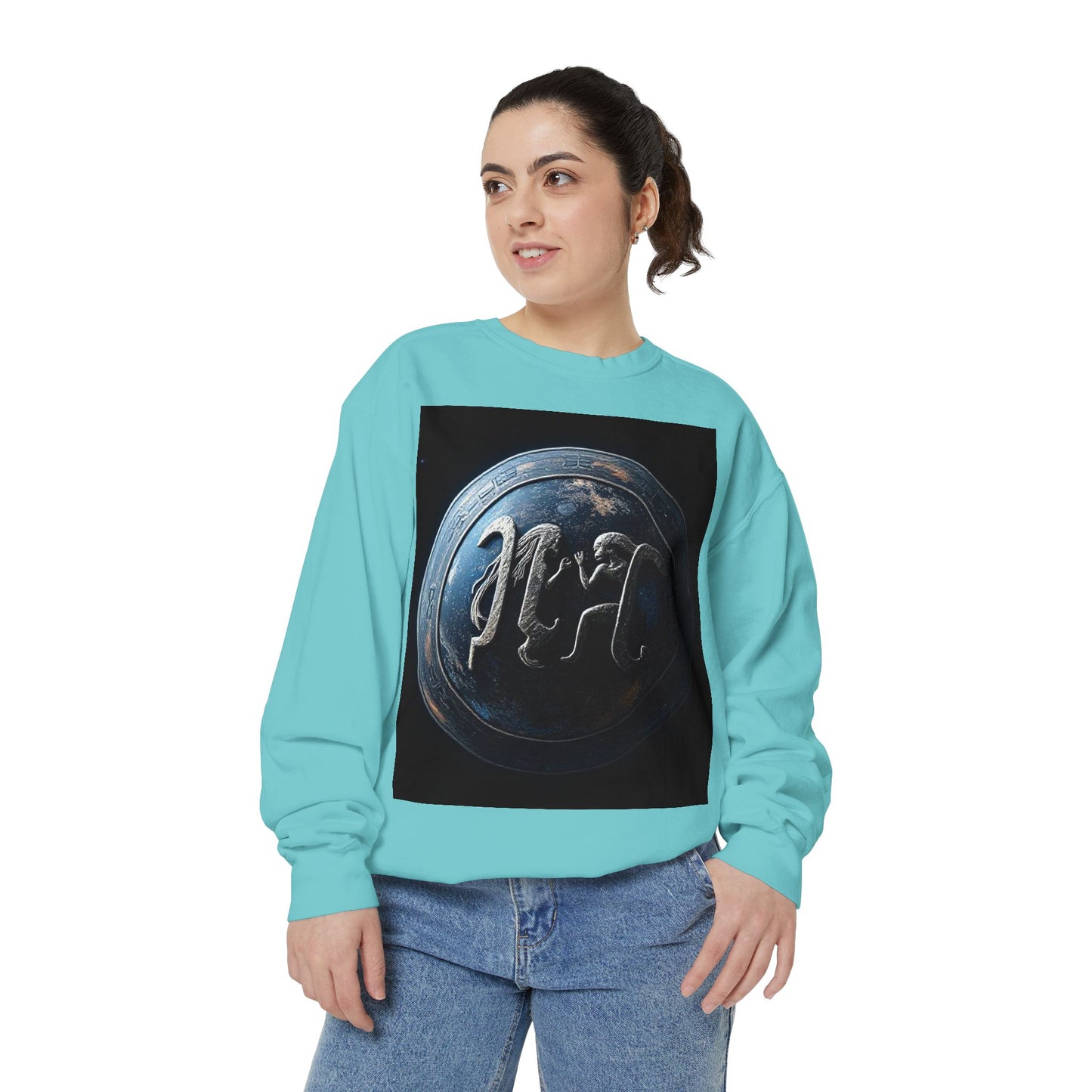 Garment-Dyed Sweatshirt, Unisex, Space Symbol Design, Gemini