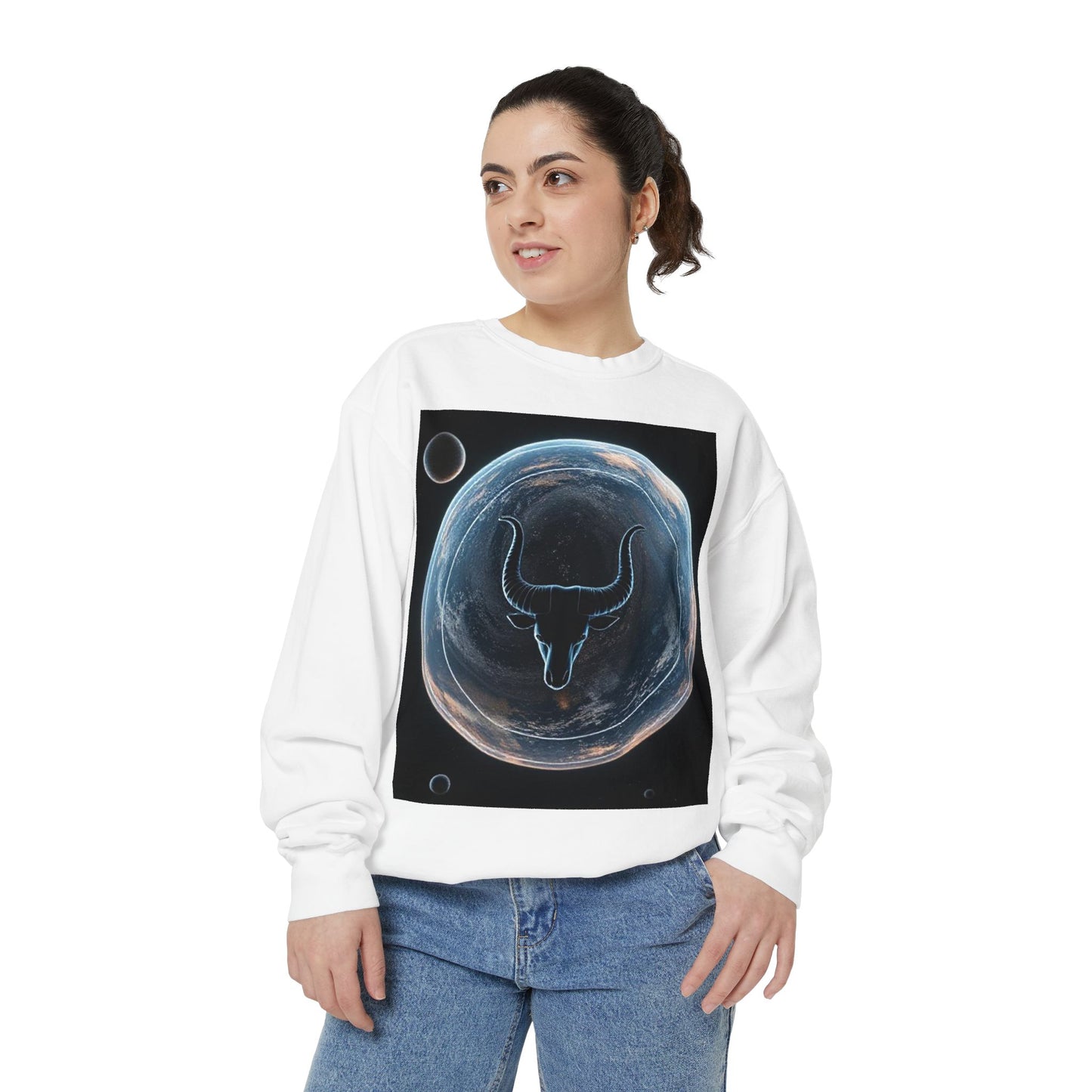 Garment-Dyed Sweatshirt, Unisex, Space Animal Design, Taurus
