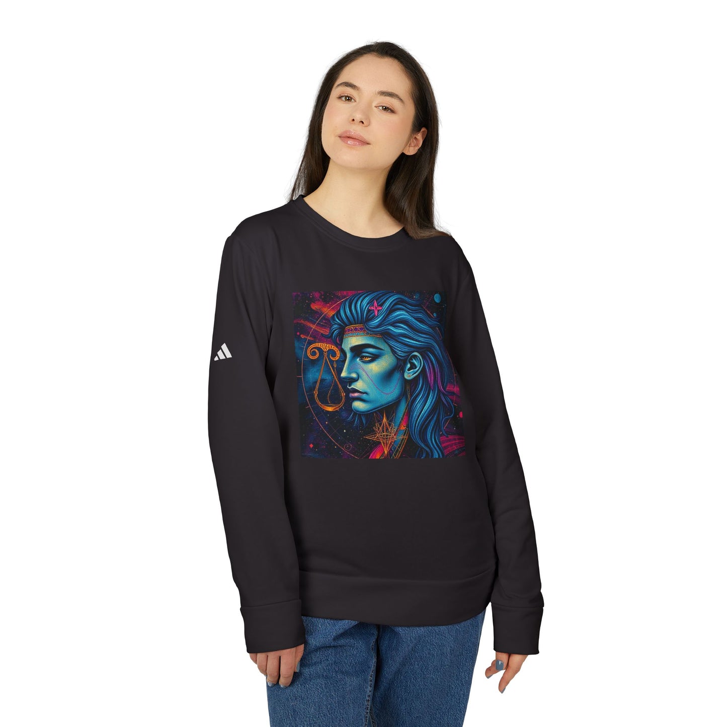 Adidas, Unisex Fleece Crewneck Sweatshirt, Libra, Pop Art, Zodiac