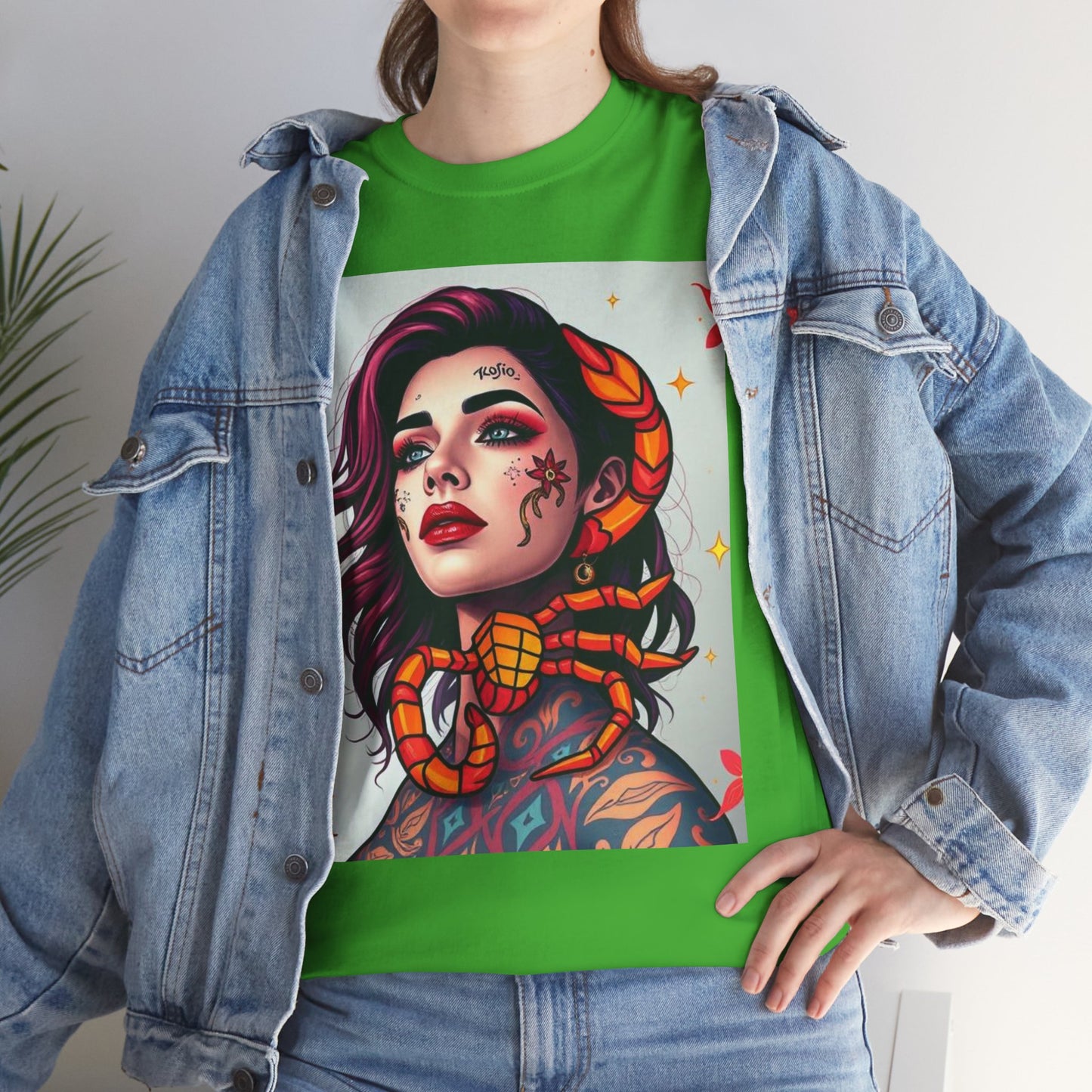 Unisex Heavy Cotton T-Shirt, Scorpio, Zodiac v3, Sexy Art