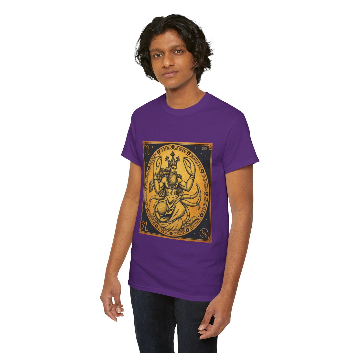 Unisex Heavy Cotton T-Shirt, Crab King v1, Cancer Zodiac Design