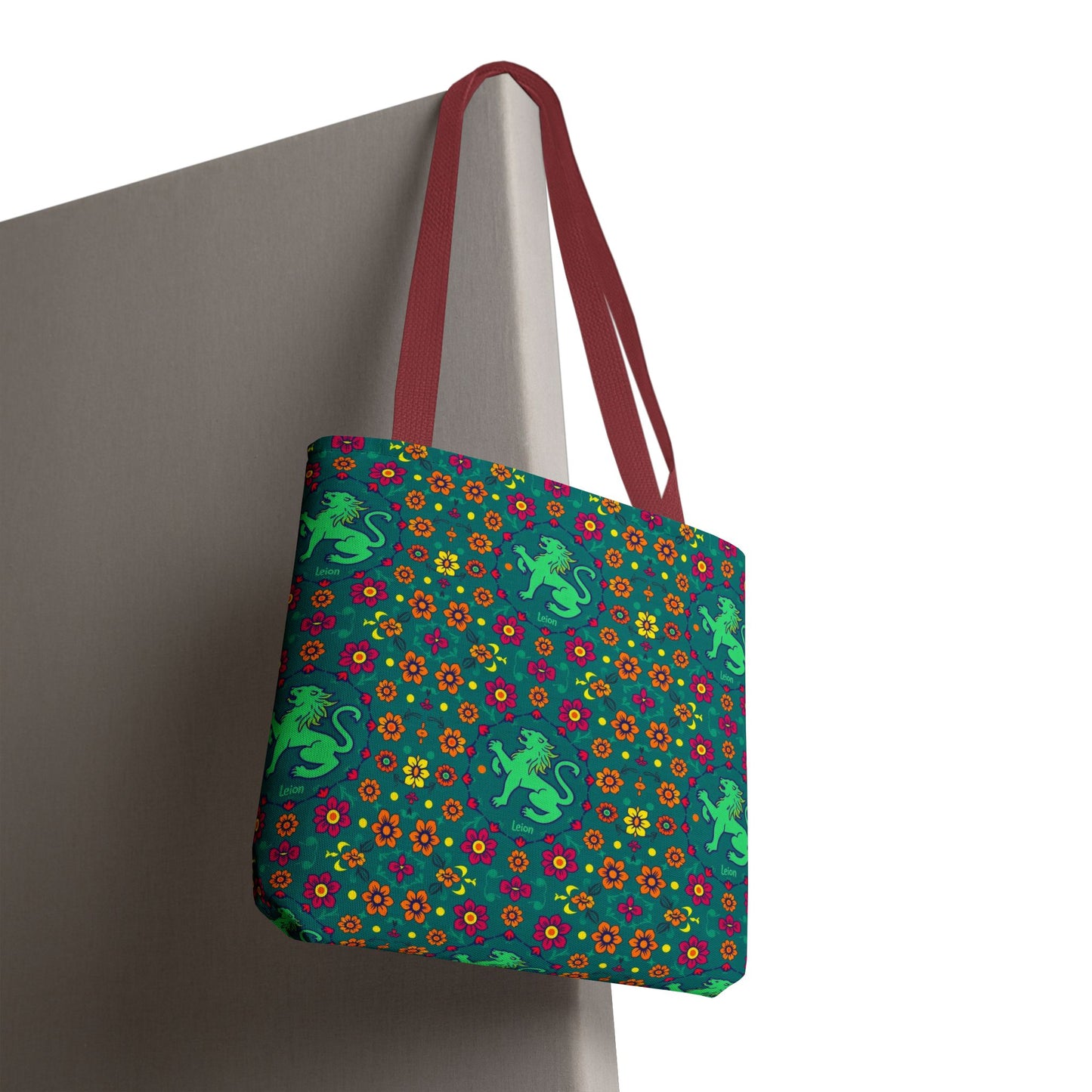 Tote Bag (AOP), Leo, Zodiac v1, Flower Pattern