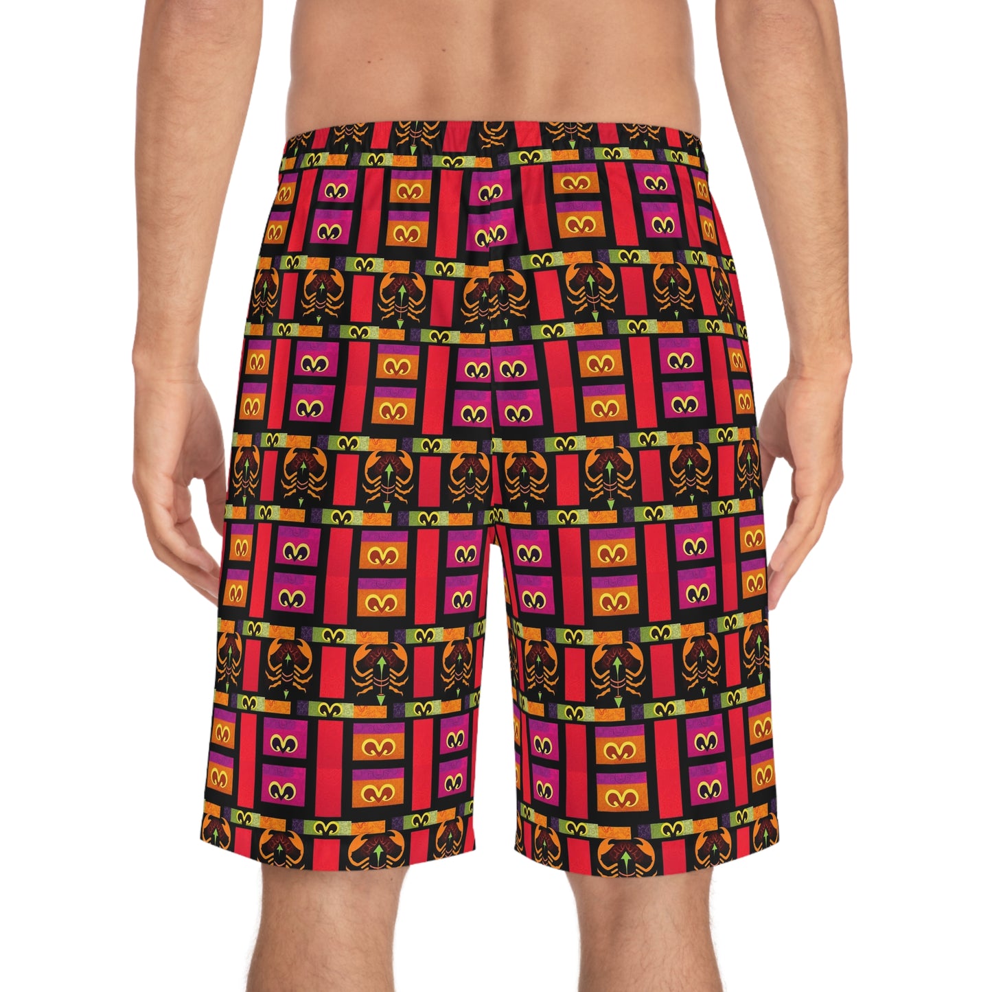 Men's Board Shorts, (AOP), Scorpio, Zodiac v2, Shape Pattern