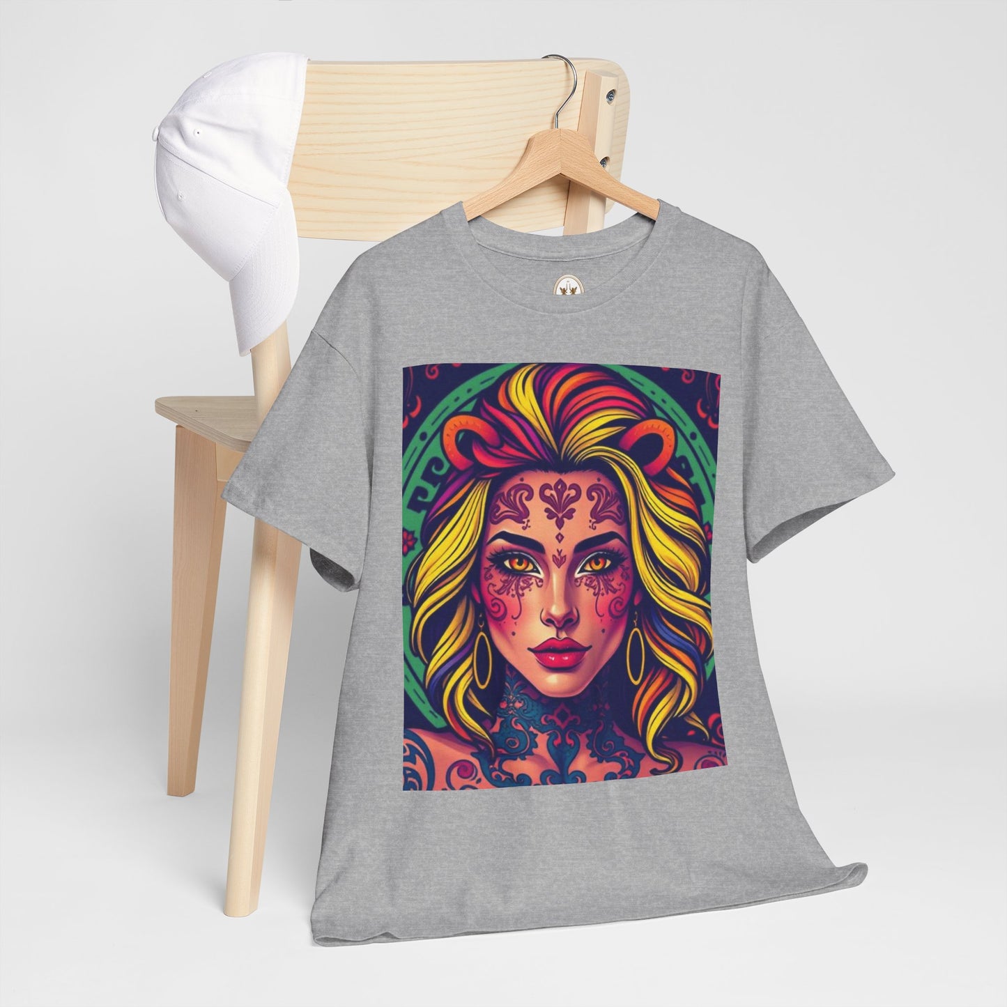 Unisex Heavy Cotton T-Shirt, Leo, Zodiac v1, Sexy Art
