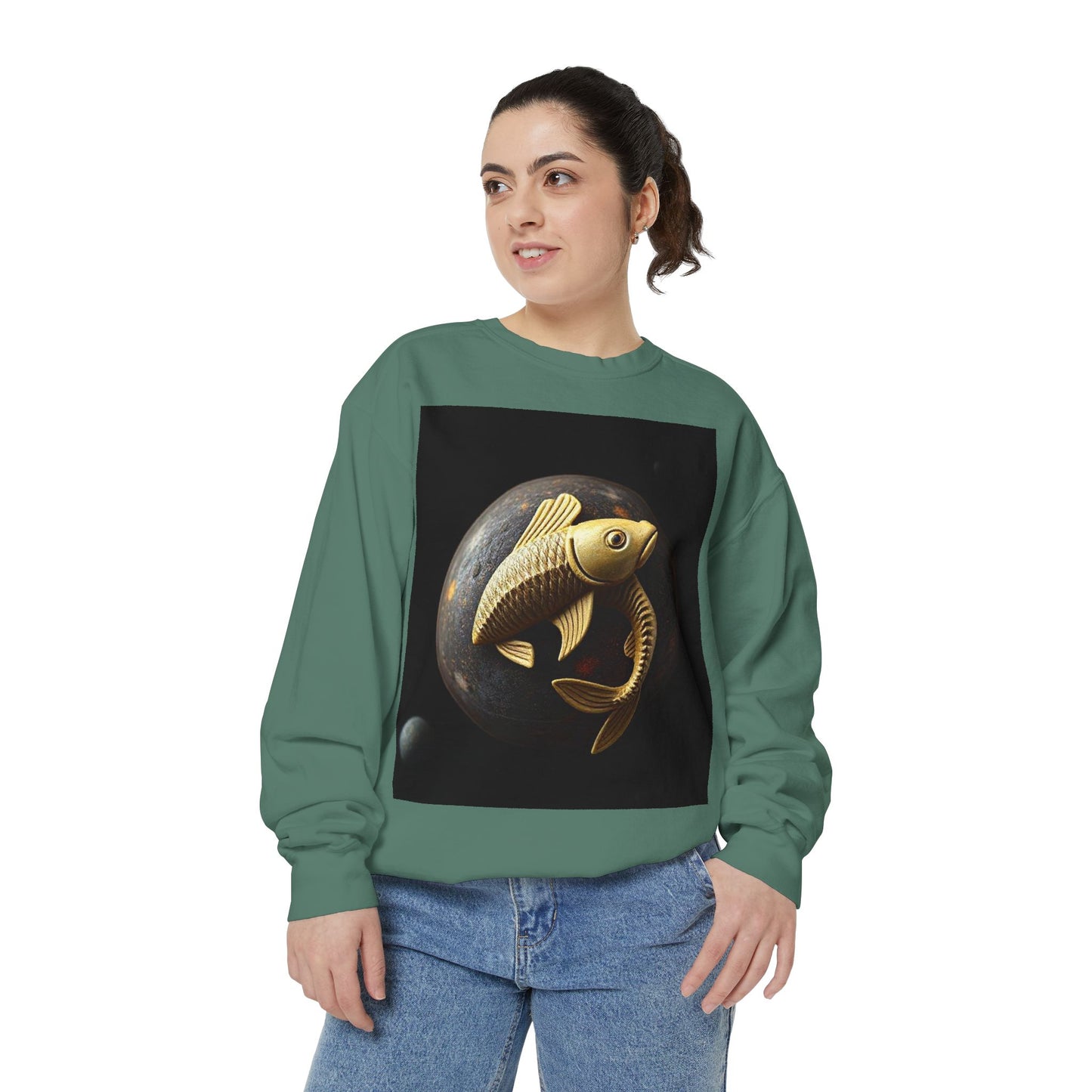 Garment-Dyed Sweatshirt, Unisex, Space Animal Design v1, Pisces
