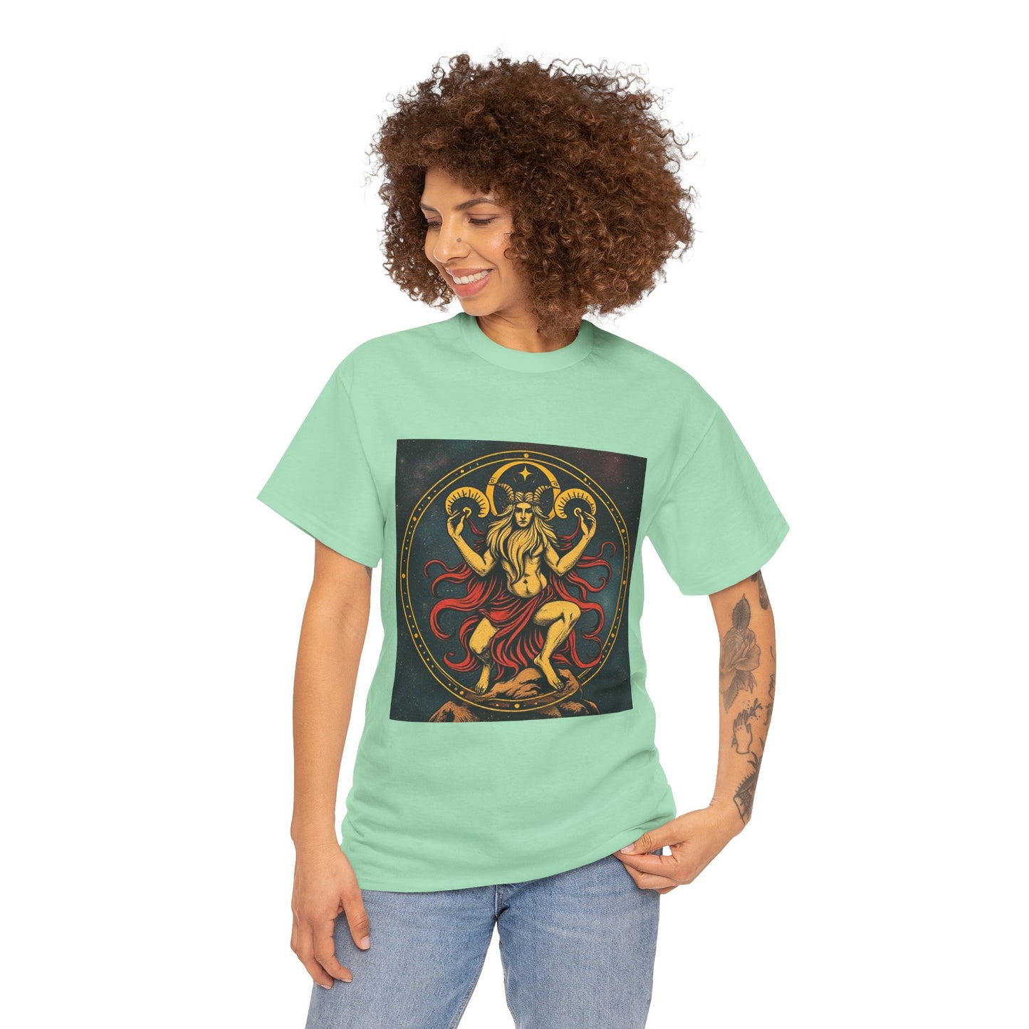 Unisex Heavy Cotton T-Shirt, Aries God 2v, Zodiac Design