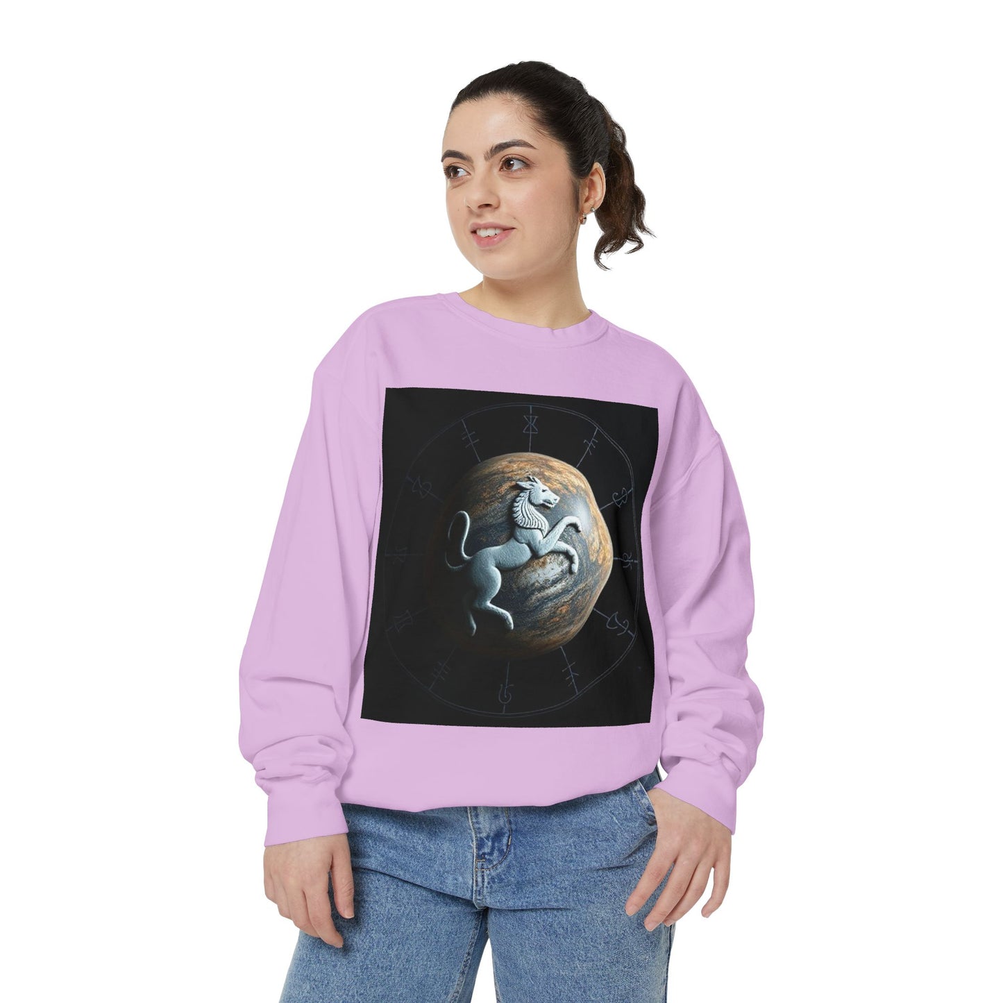 Garment-Dyed Sweatshirt, Unisex, Space Animal Design, Aquarius