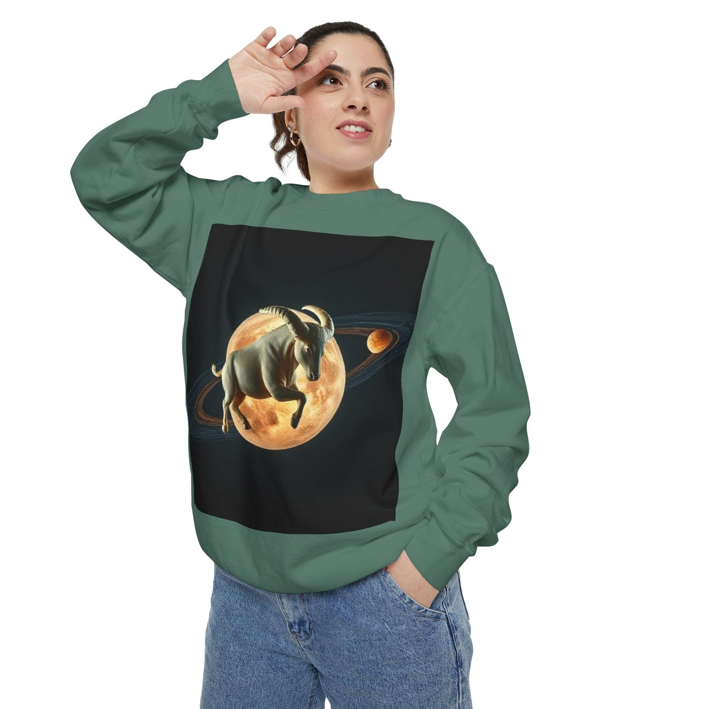 Garment-Dyed Sweatshirt, Unisex, Space Animal Design v1, Taurus