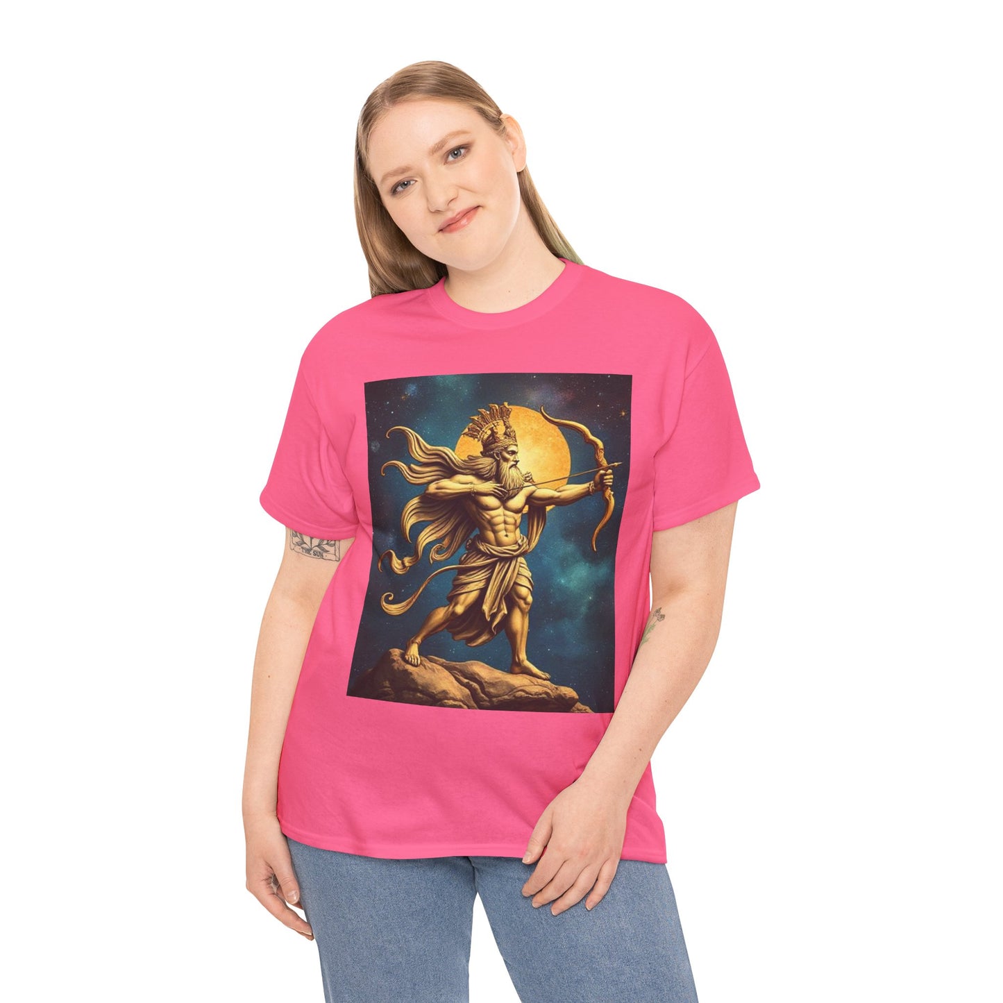 Unisex Heavy Cotton T-Shirt, Midnight Arrow v1, Sagittarius Zodiac Design